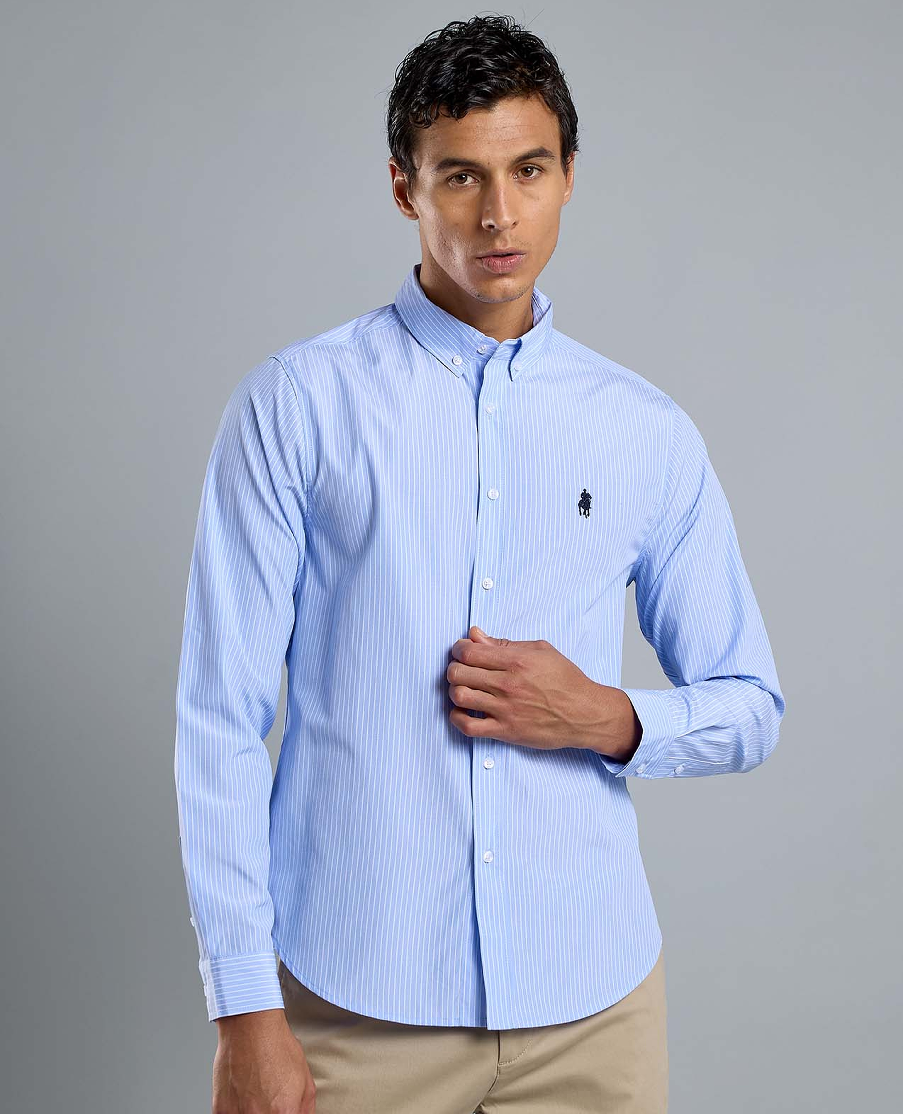 Striped Shirt with Button-Down Collar and Long Sleeves