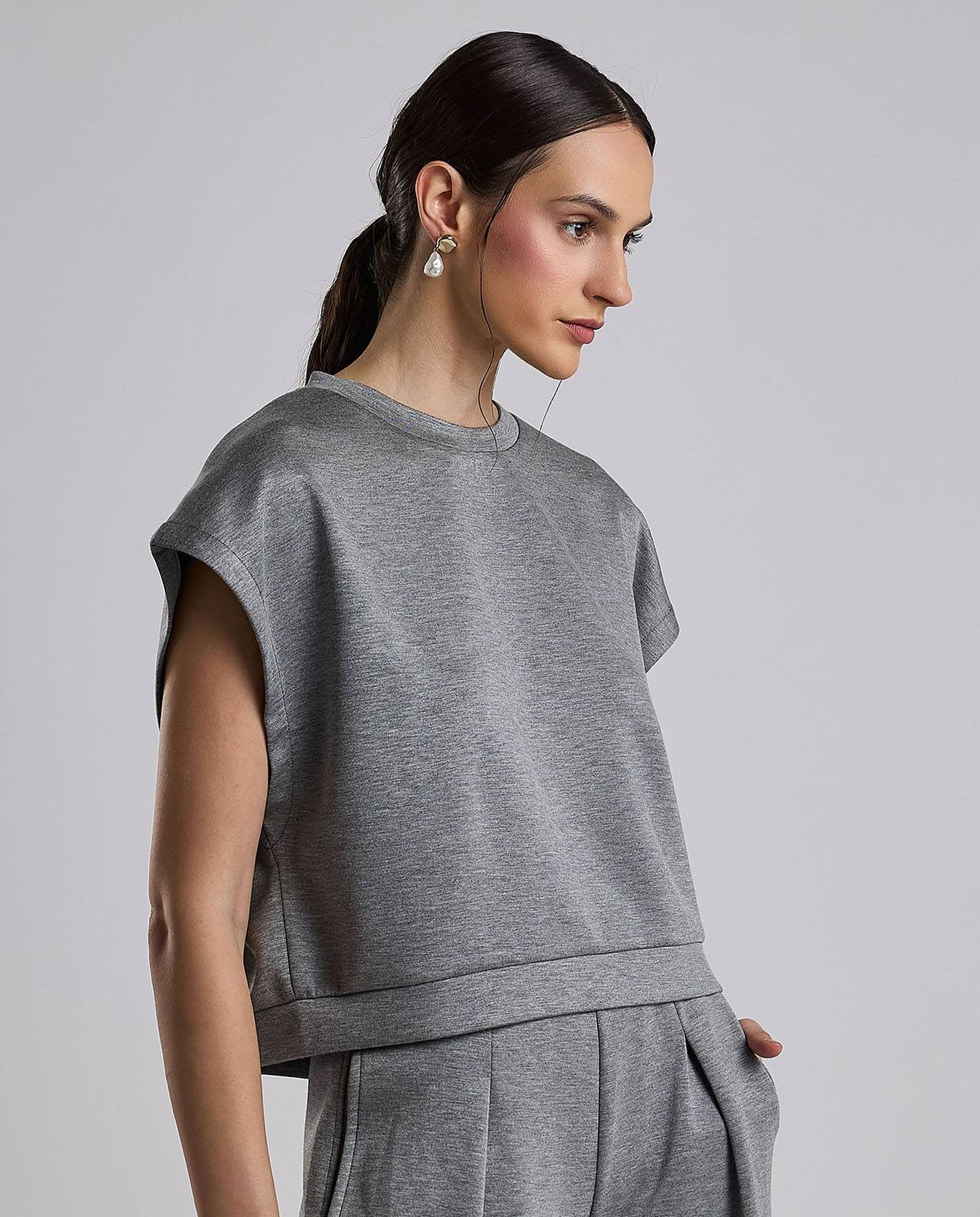 Solid Top with Crew Neck and Extended Sleeves