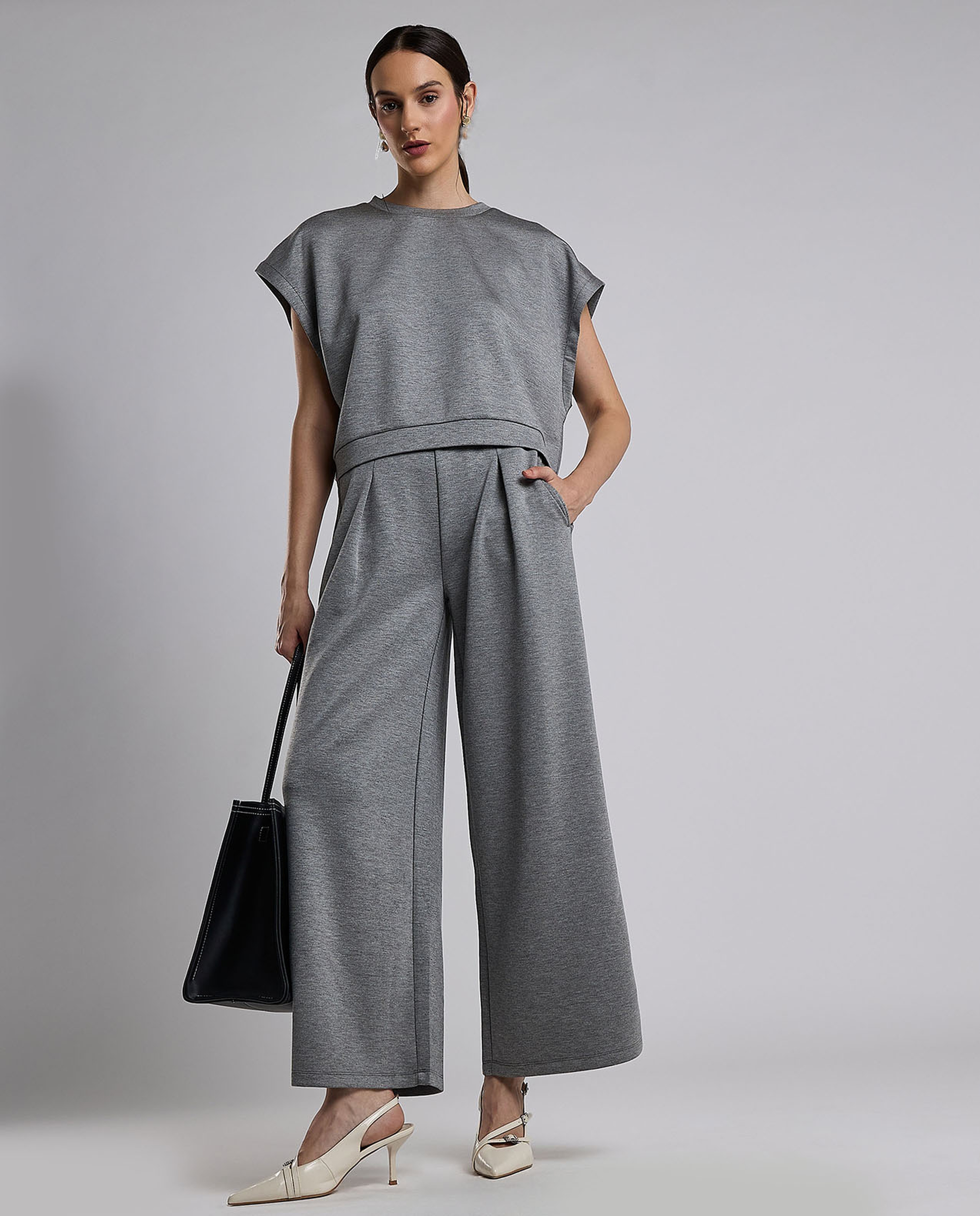 Solid Top with Crew Neck and Extended Sleeves