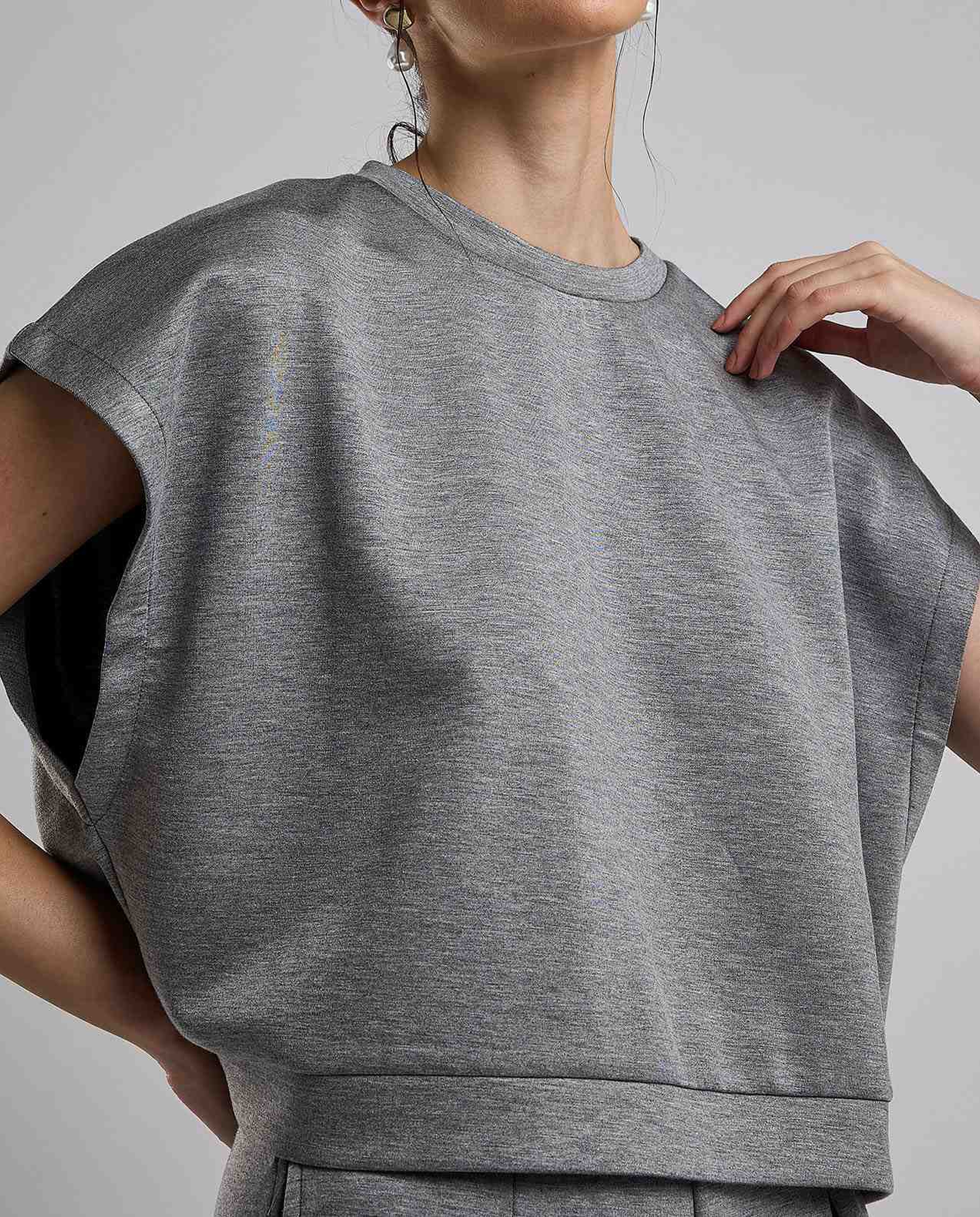 Solid Top with Crew Neck and Extended Sleeves