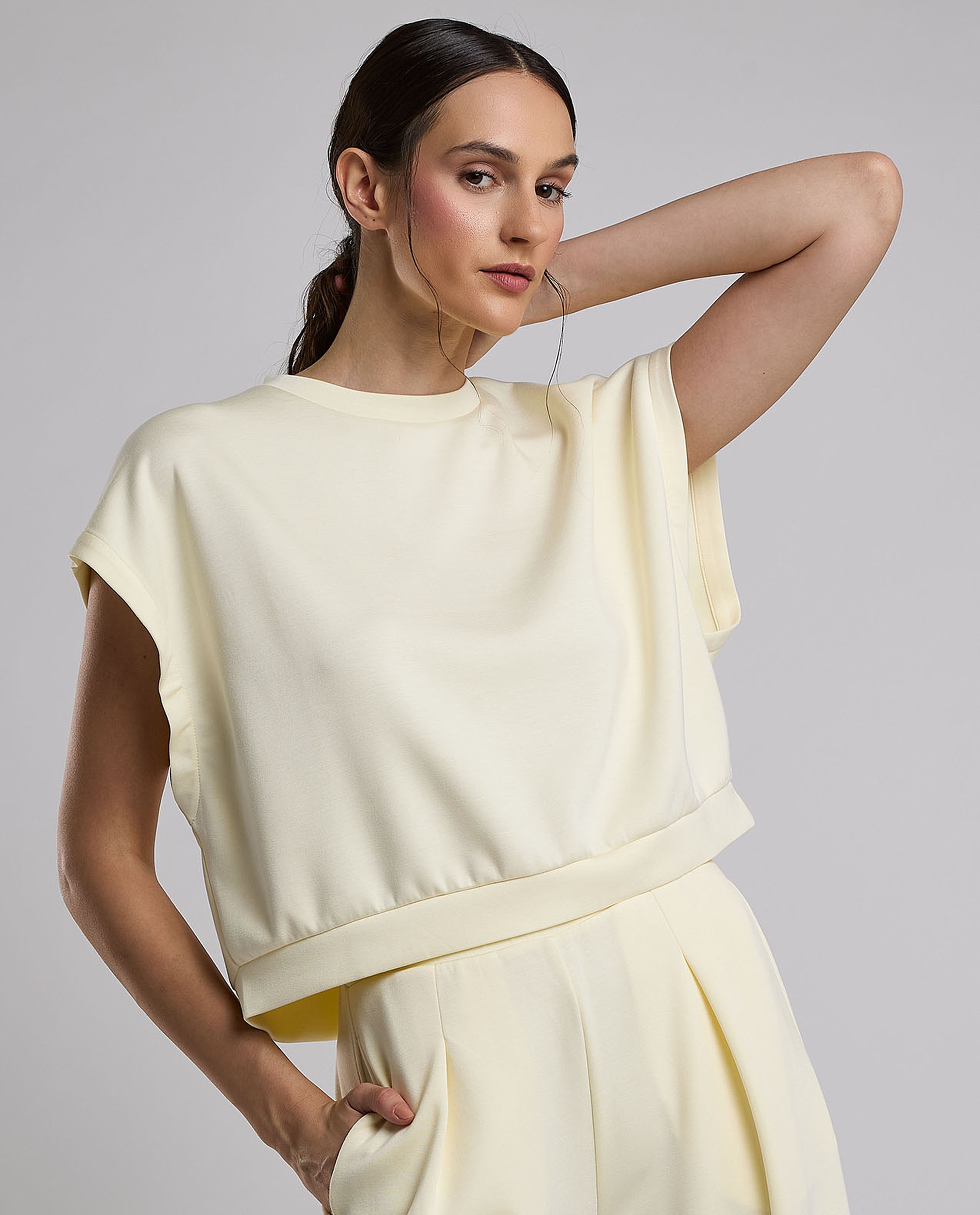 Solid Top with Crew Neck and Extended Sleeves