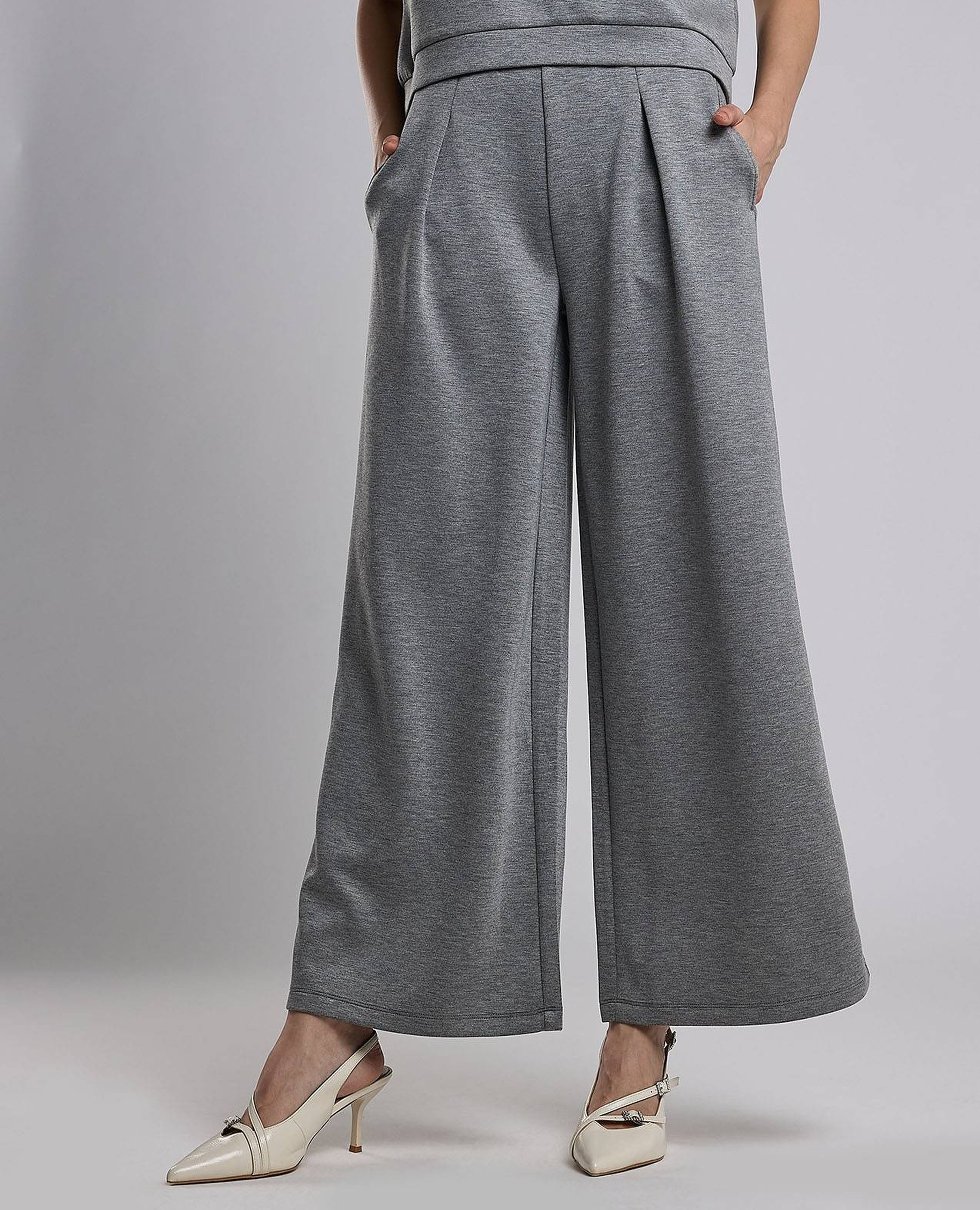 Solid Wide Leg Pants with Button Closure