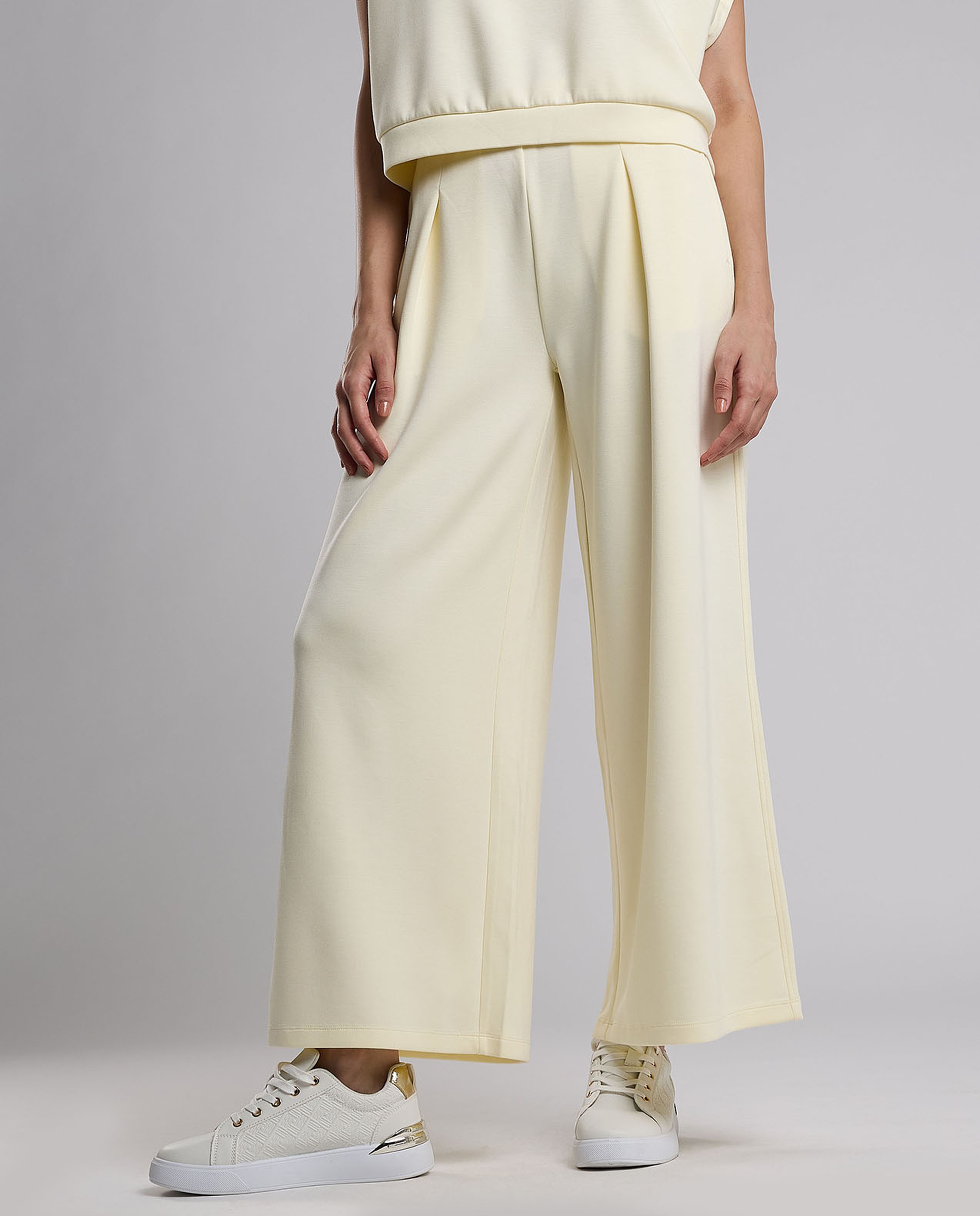 Solid Wide Leg Pants with Button Closure
