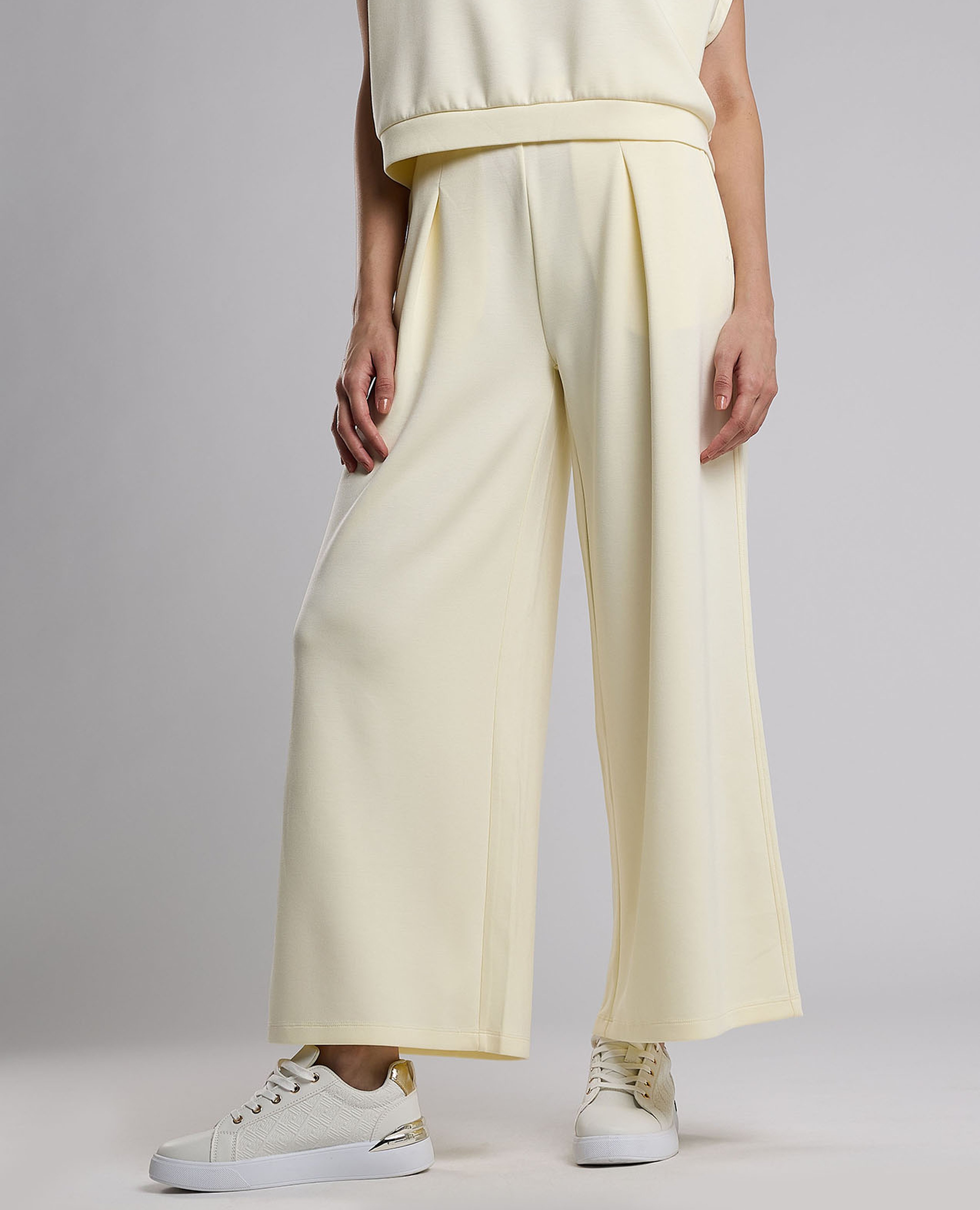 Solid Wide Leg Pants with Button Closure