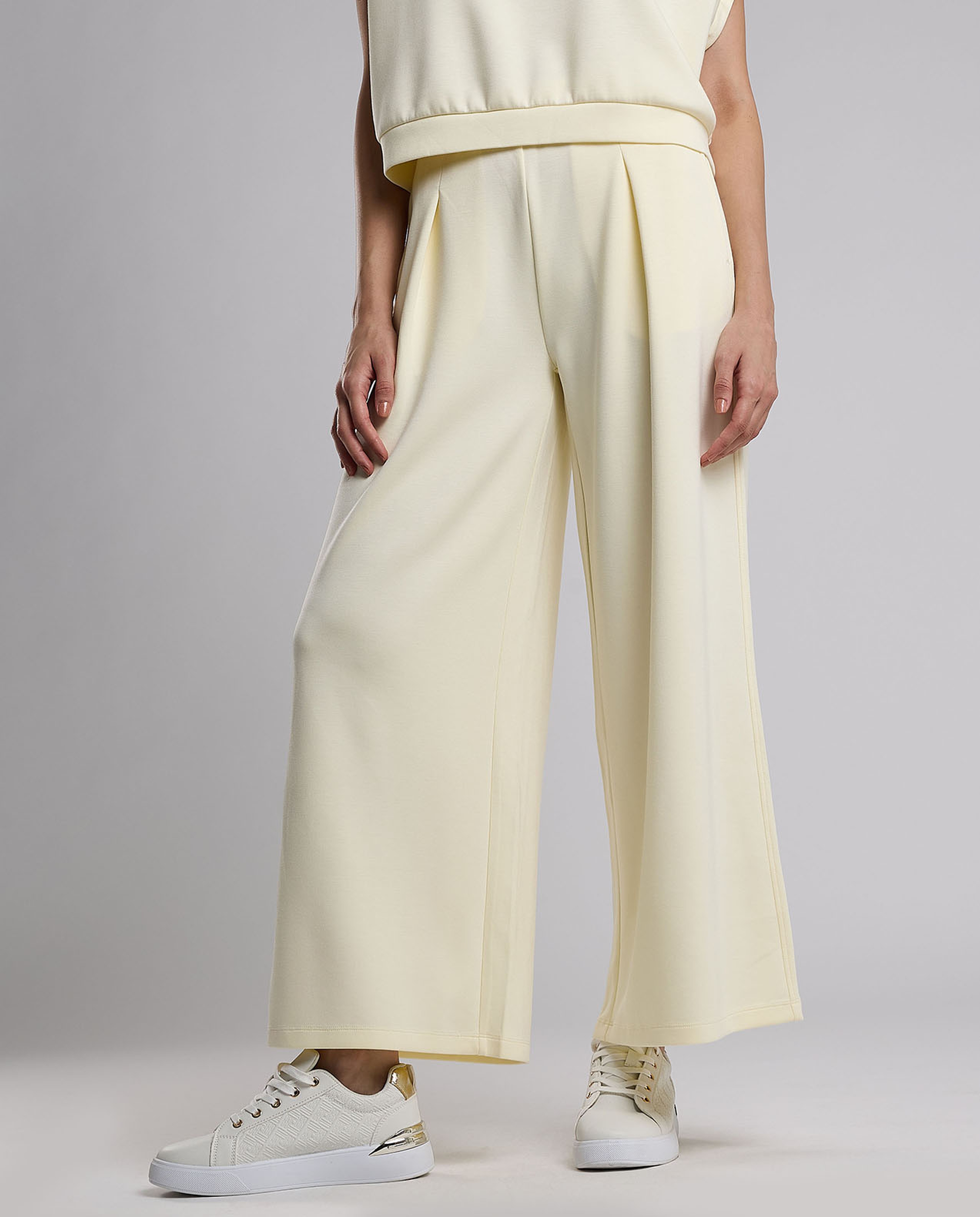 Solid Wide Leg Pants with Button Closure