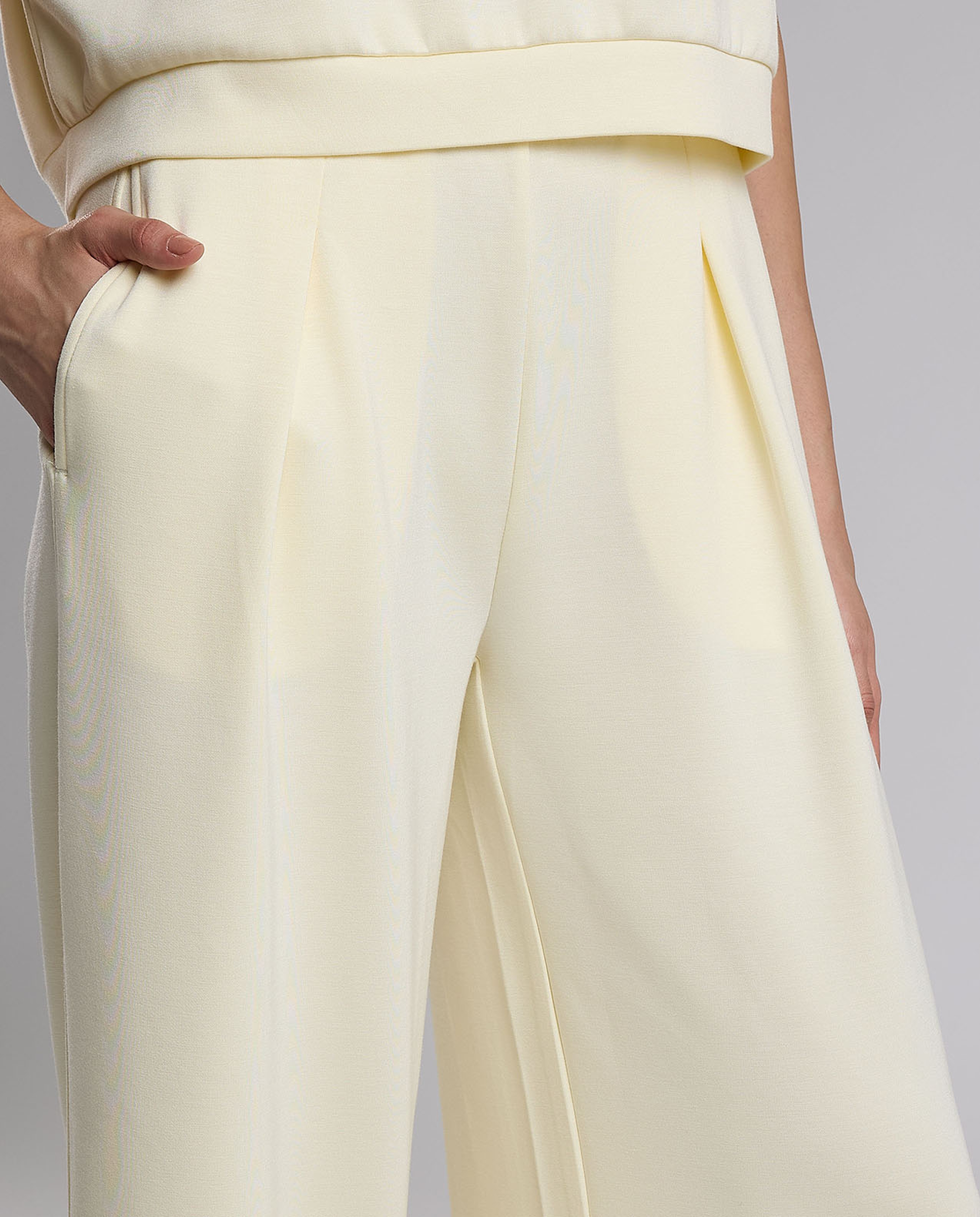 Solid Wide Leg Pants with Button Closure