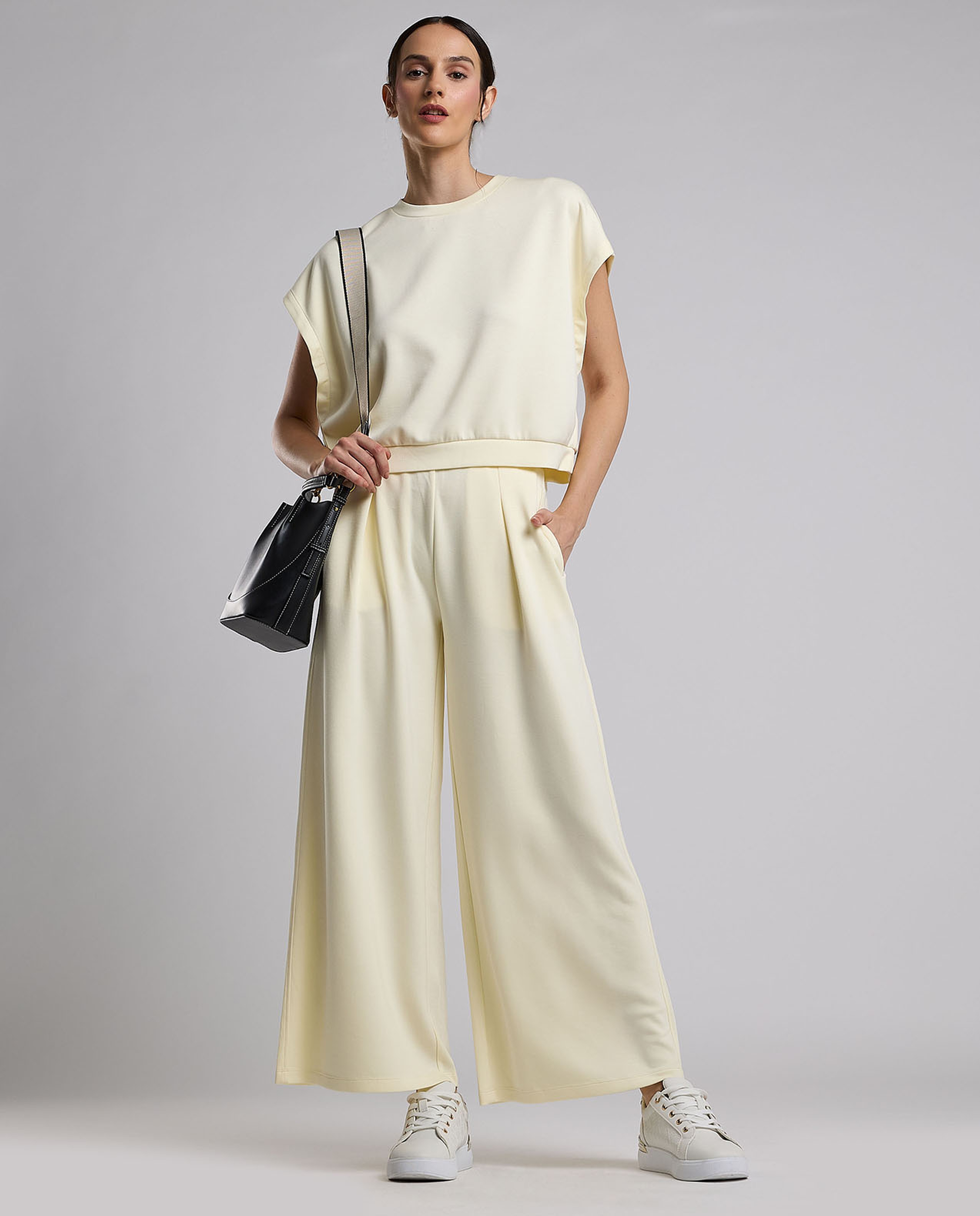 Solid Wide Leg Pants with Button Closure