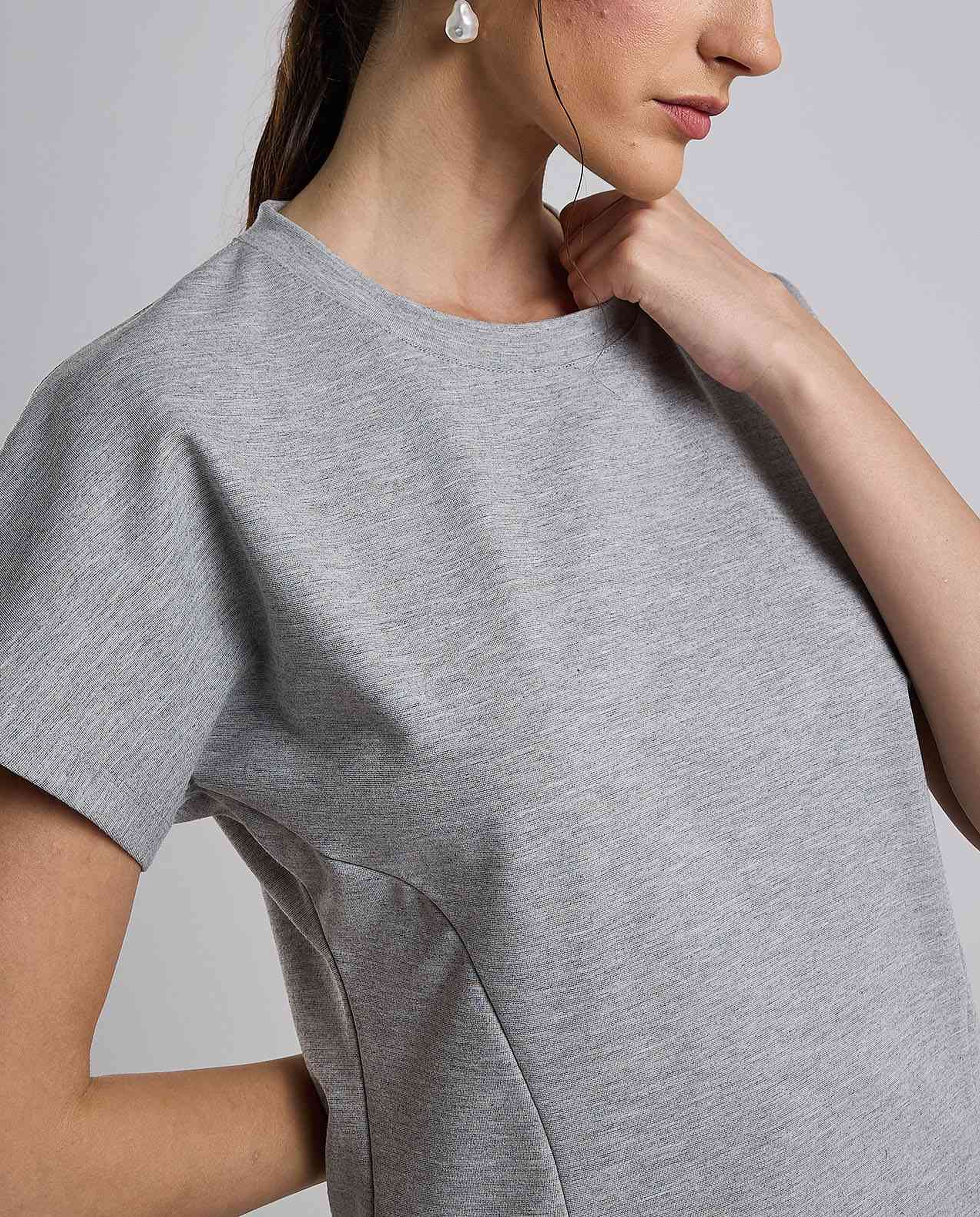 Textured Top with Crew Neck and Short Sleeves