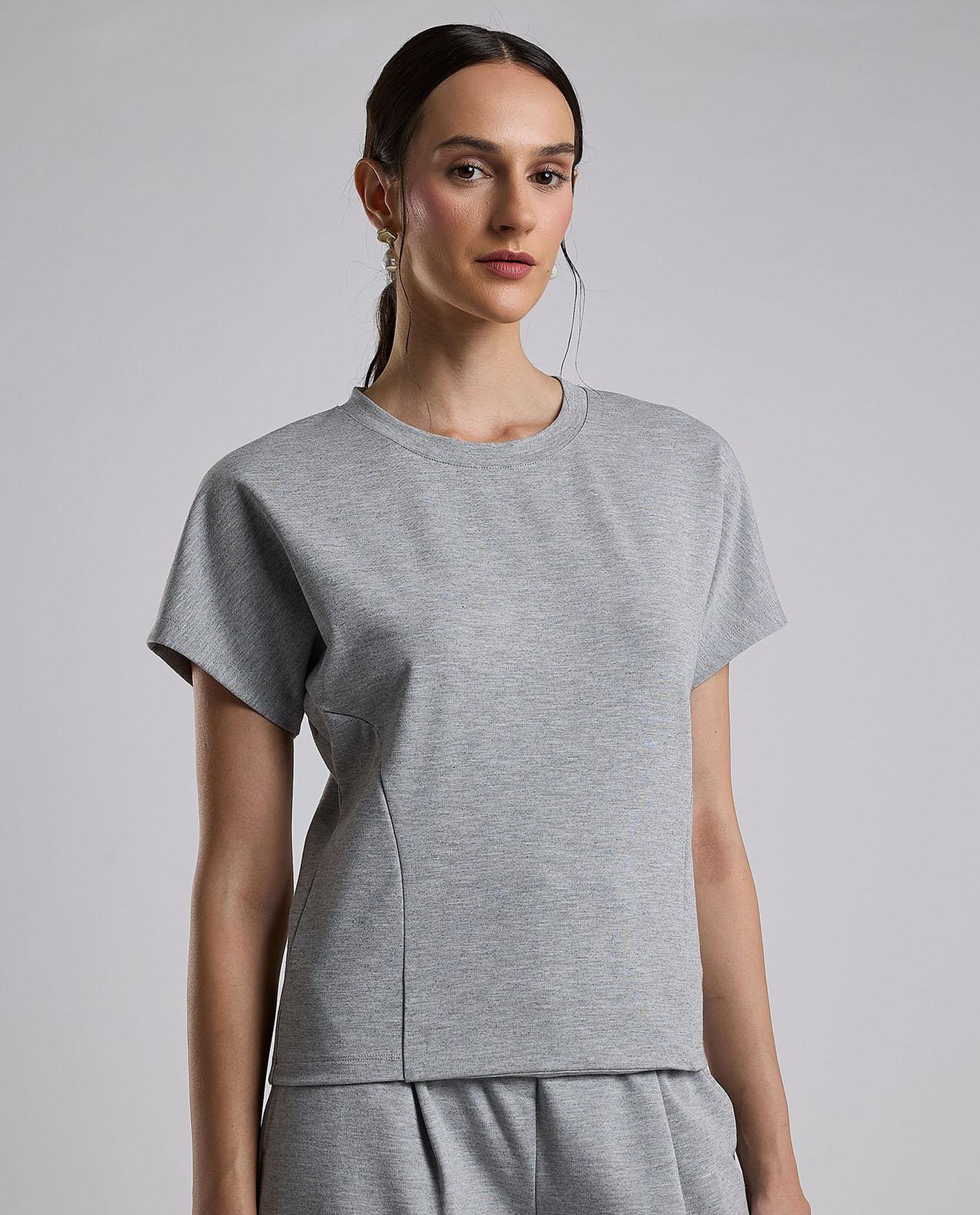 Textured Top with Crew Neck and Short Sleeves