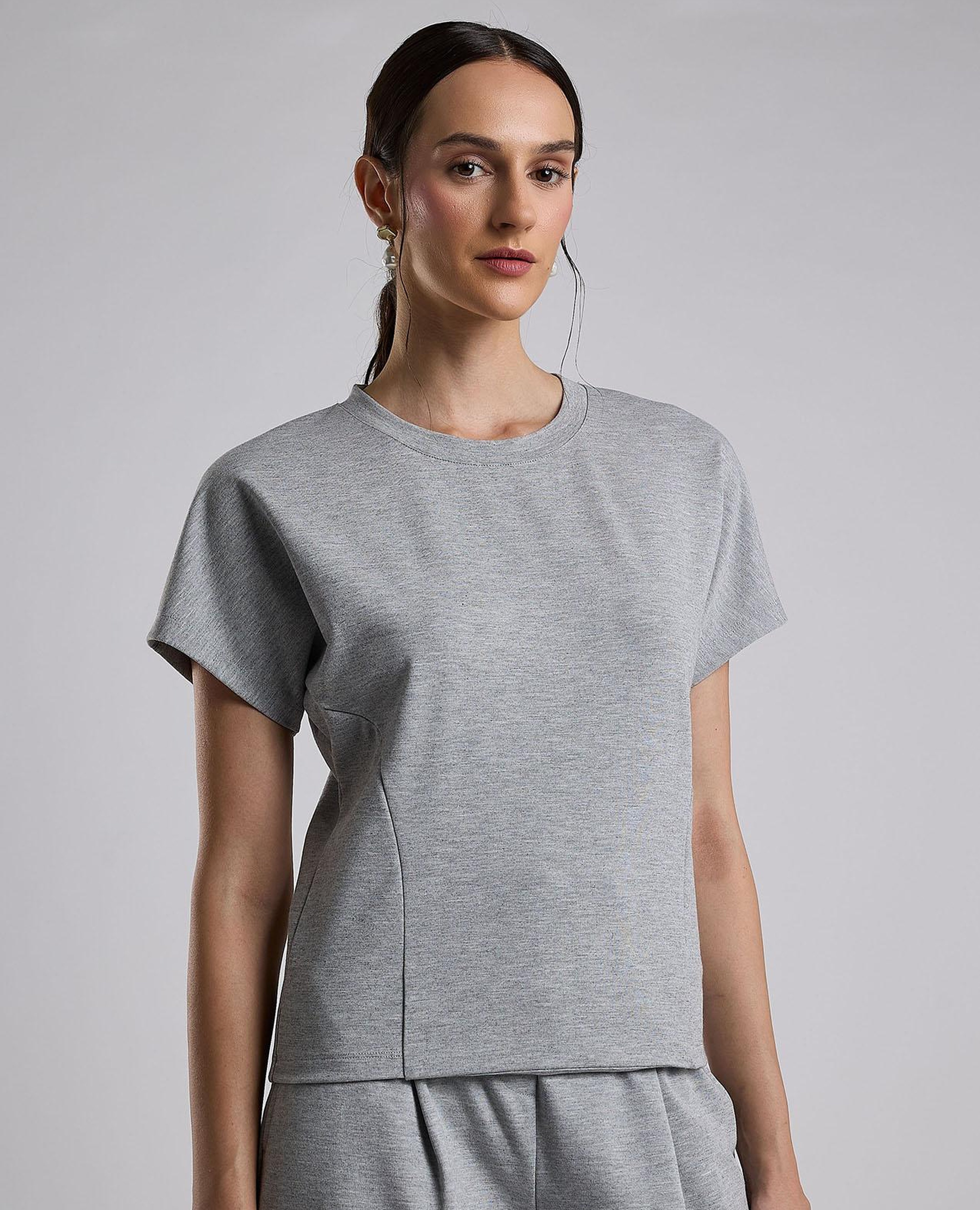 Textured Top with Crew Neck and Short Sleeves