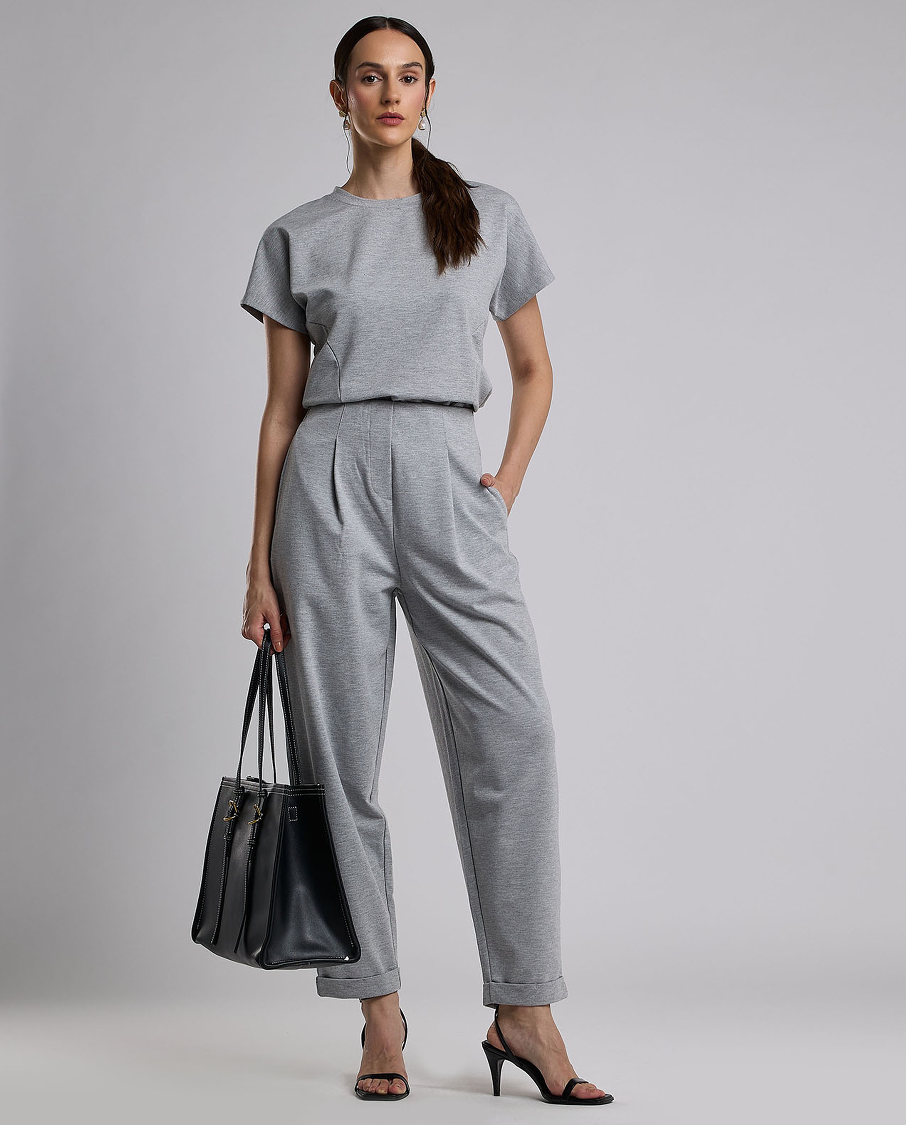 Textured Top with Crew Neck and Short Sleeves