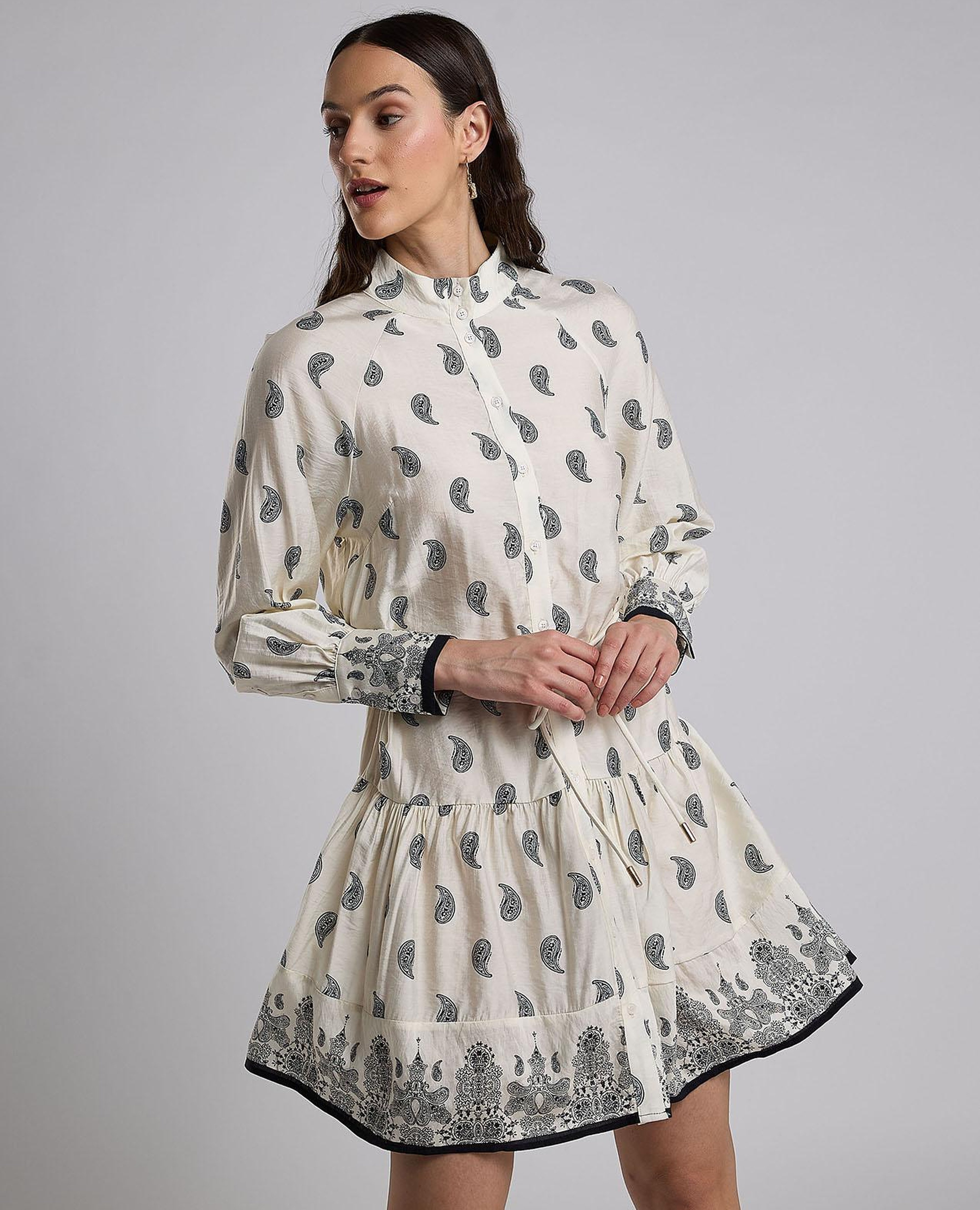 Printed Shirt Dress with Bishop Sleeves