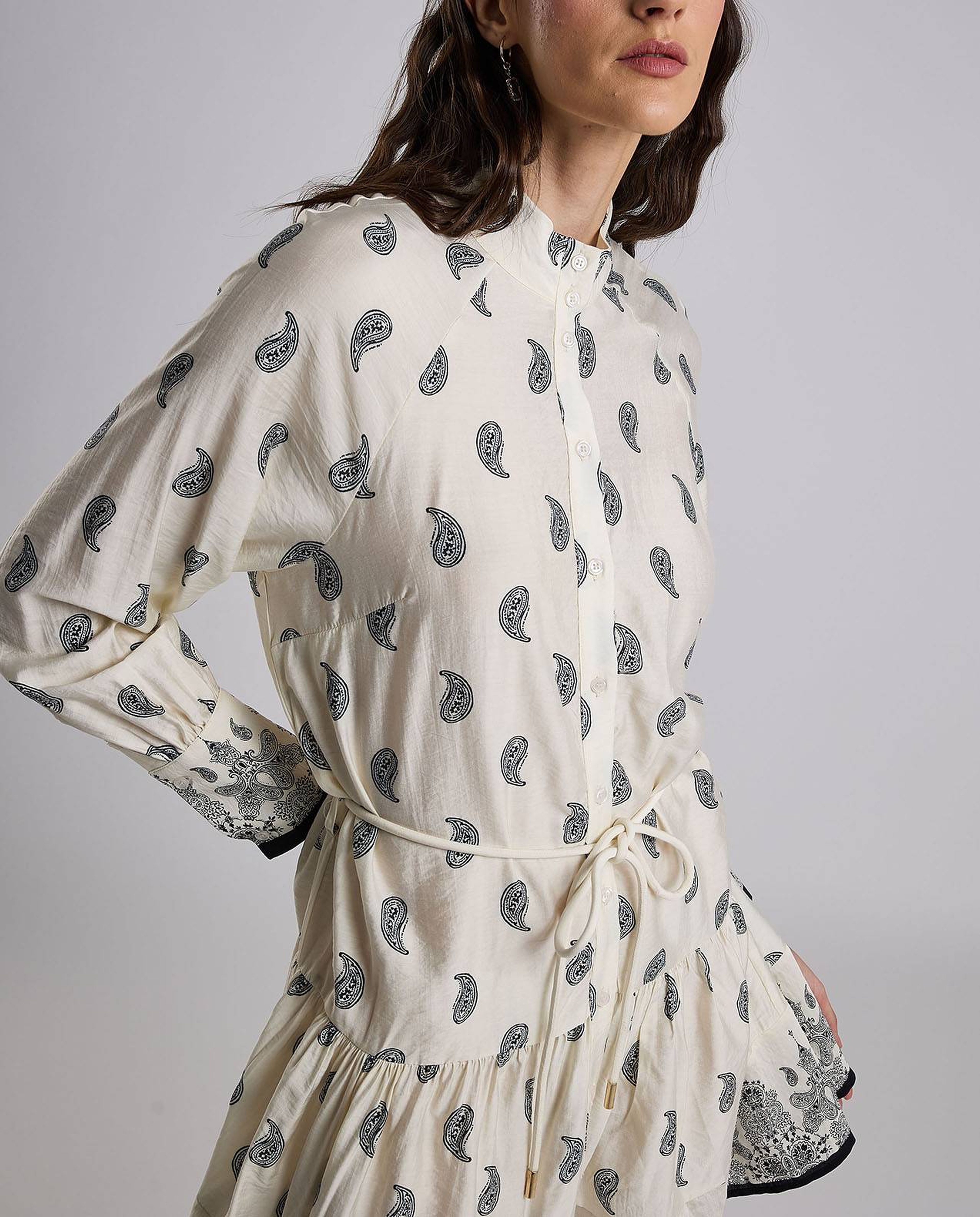 Printed Shirt Dress with Bishop Sleeves