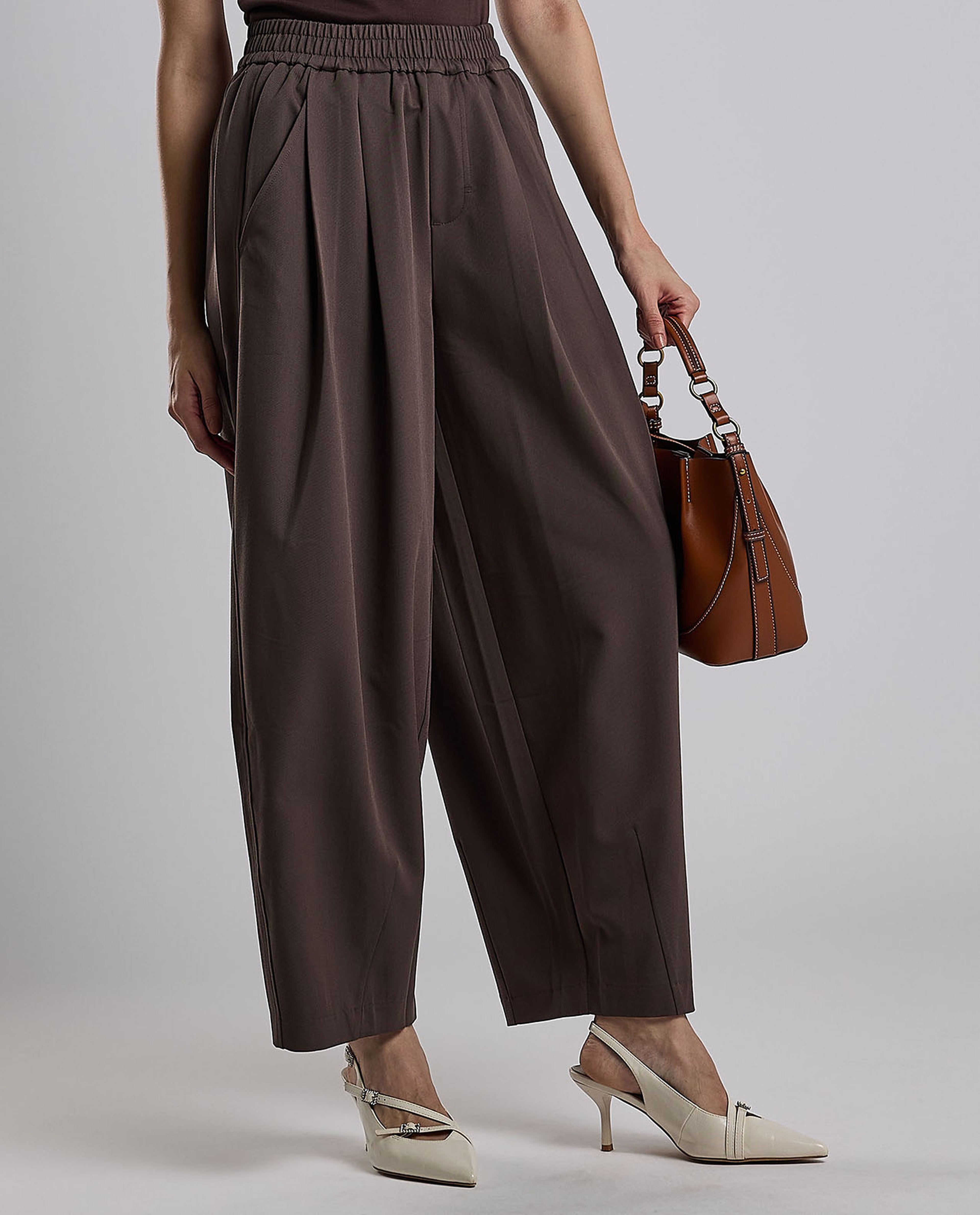 Solid Wide Leg Pants with Elastic Waist