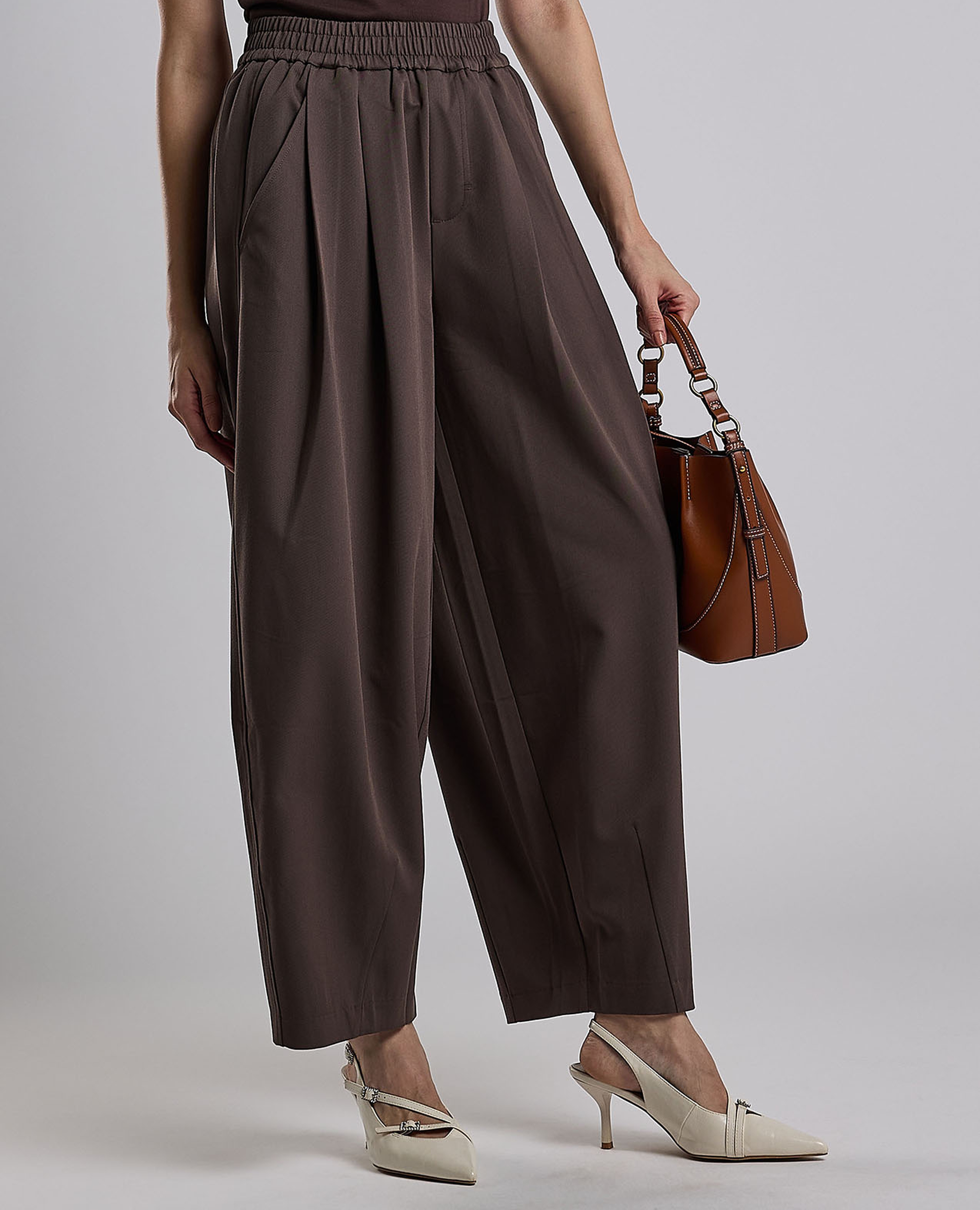 بنطال واسع سادة بخصر مطاطي