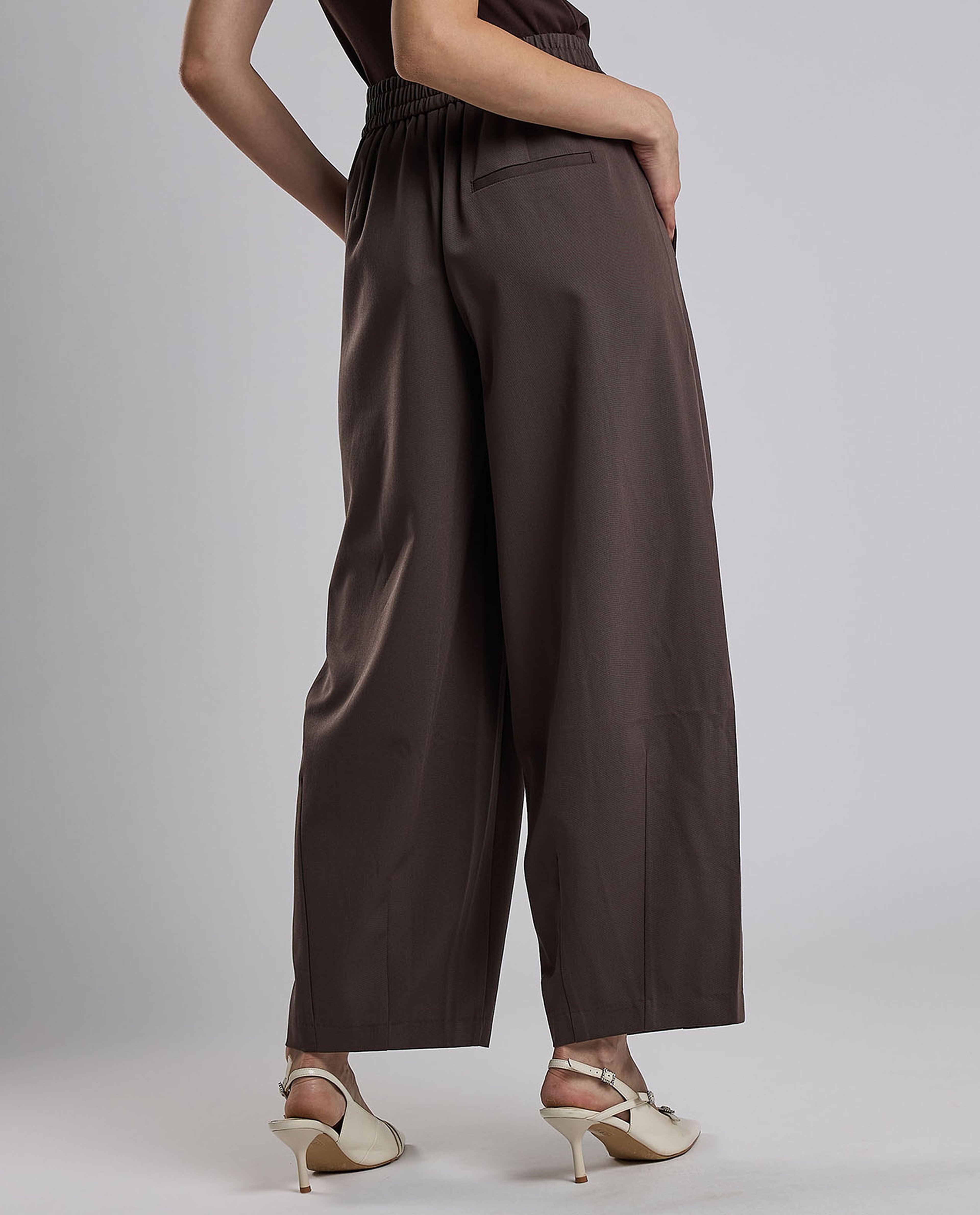 Solid Wide Leg Pants with Elastic Waist