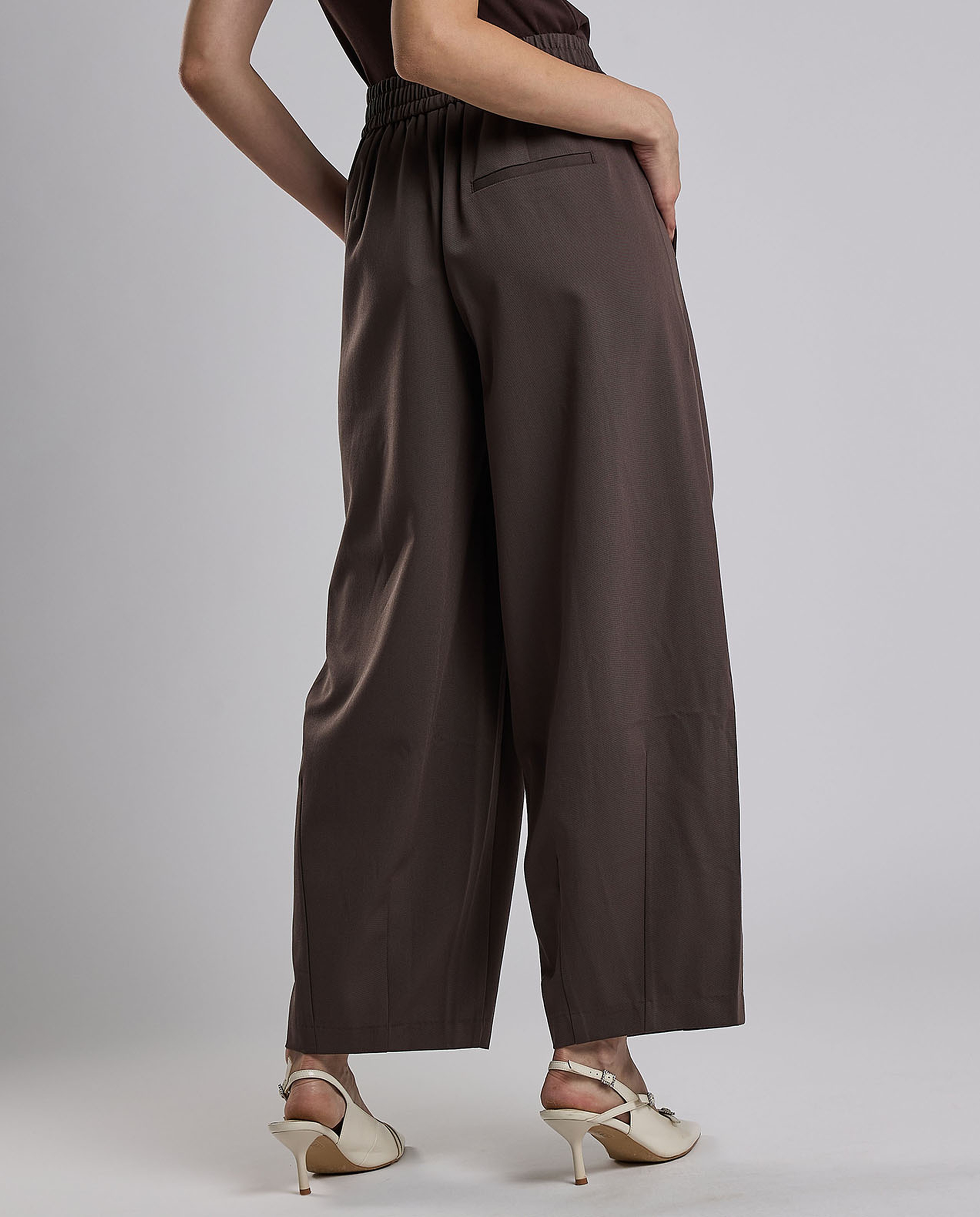 Solid Wide Leg Pants with Elastic Waist