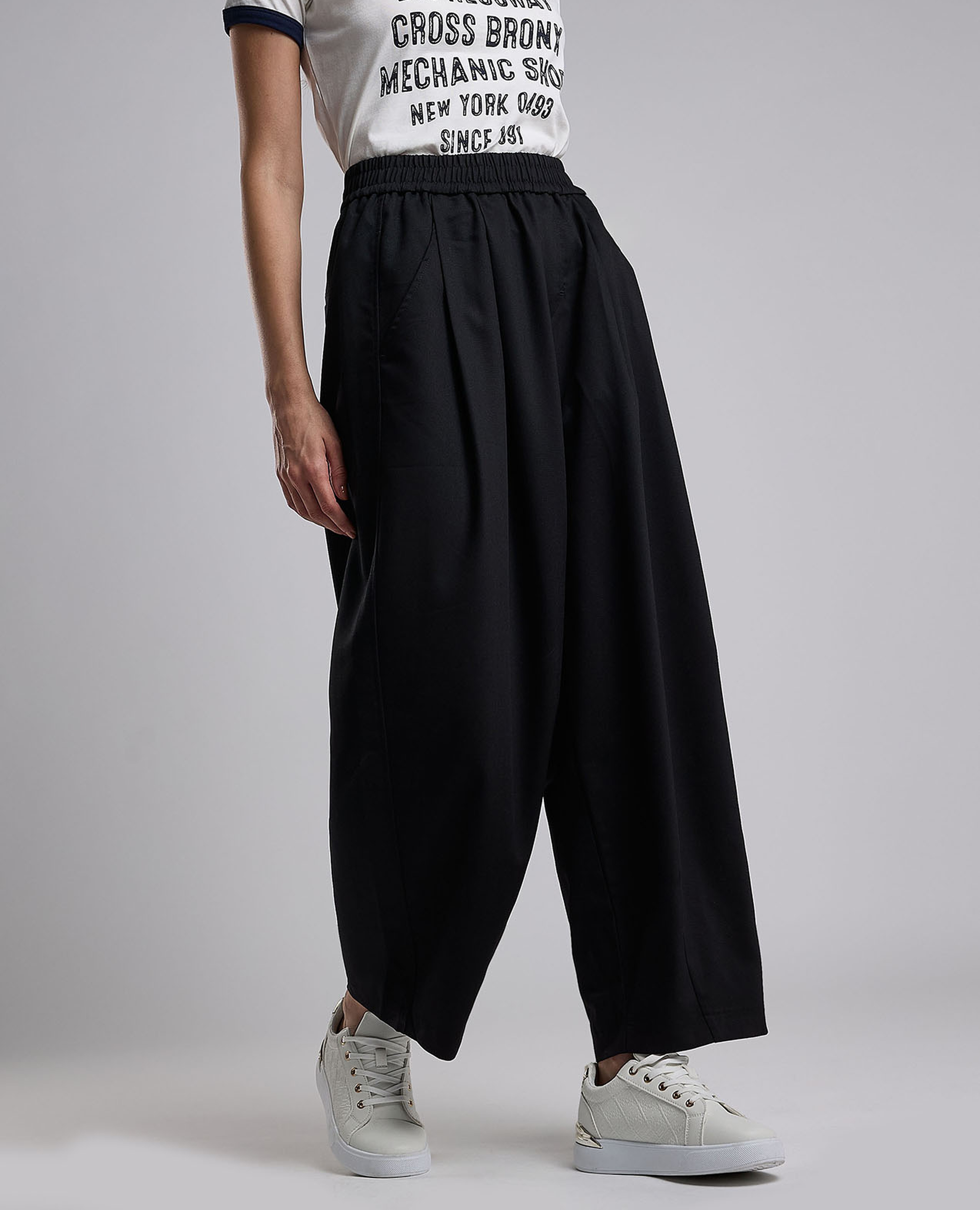 Solid Wide Leg Pants with Elastic Waist