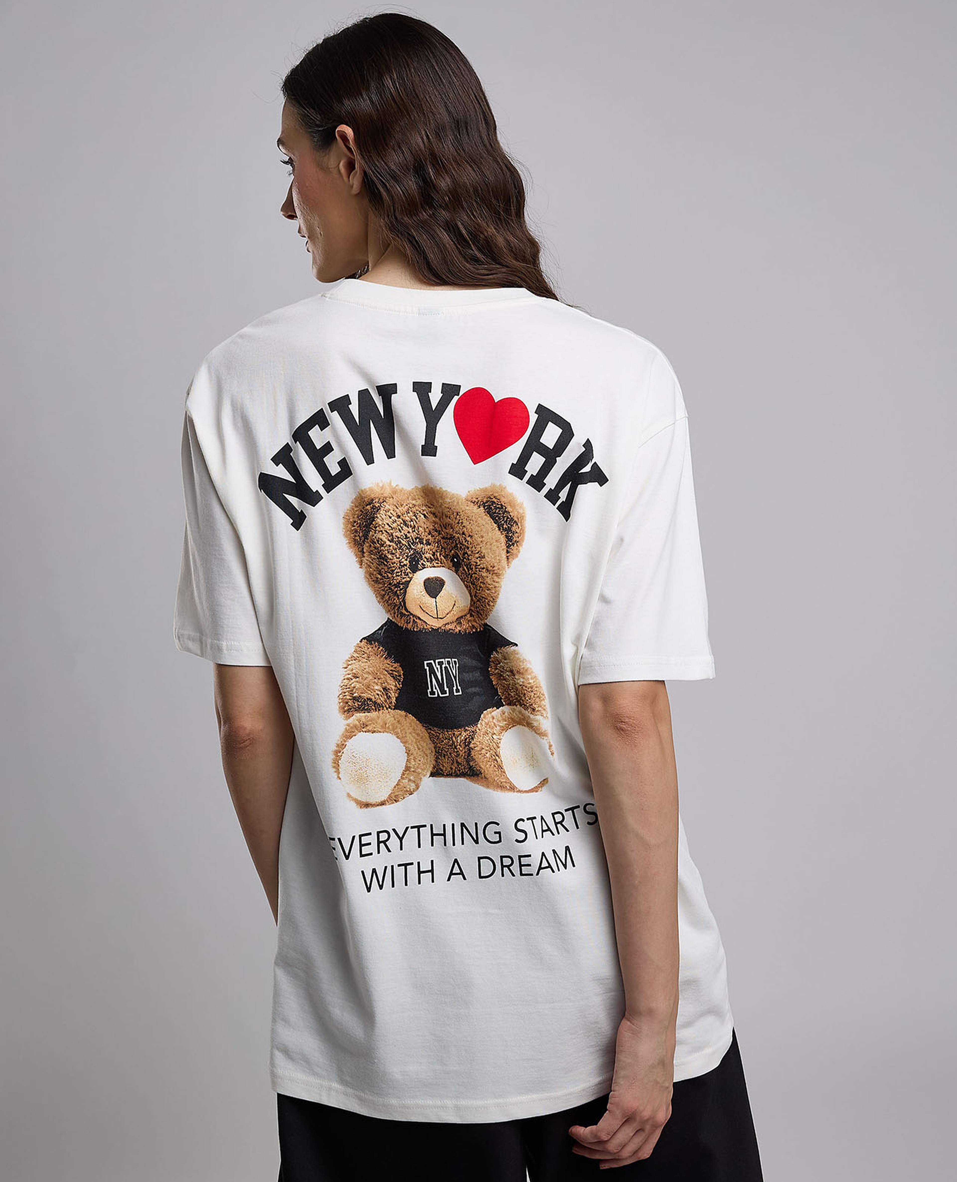 Printed Oversized T-Shirt with Crew Neck and Short Sleeves