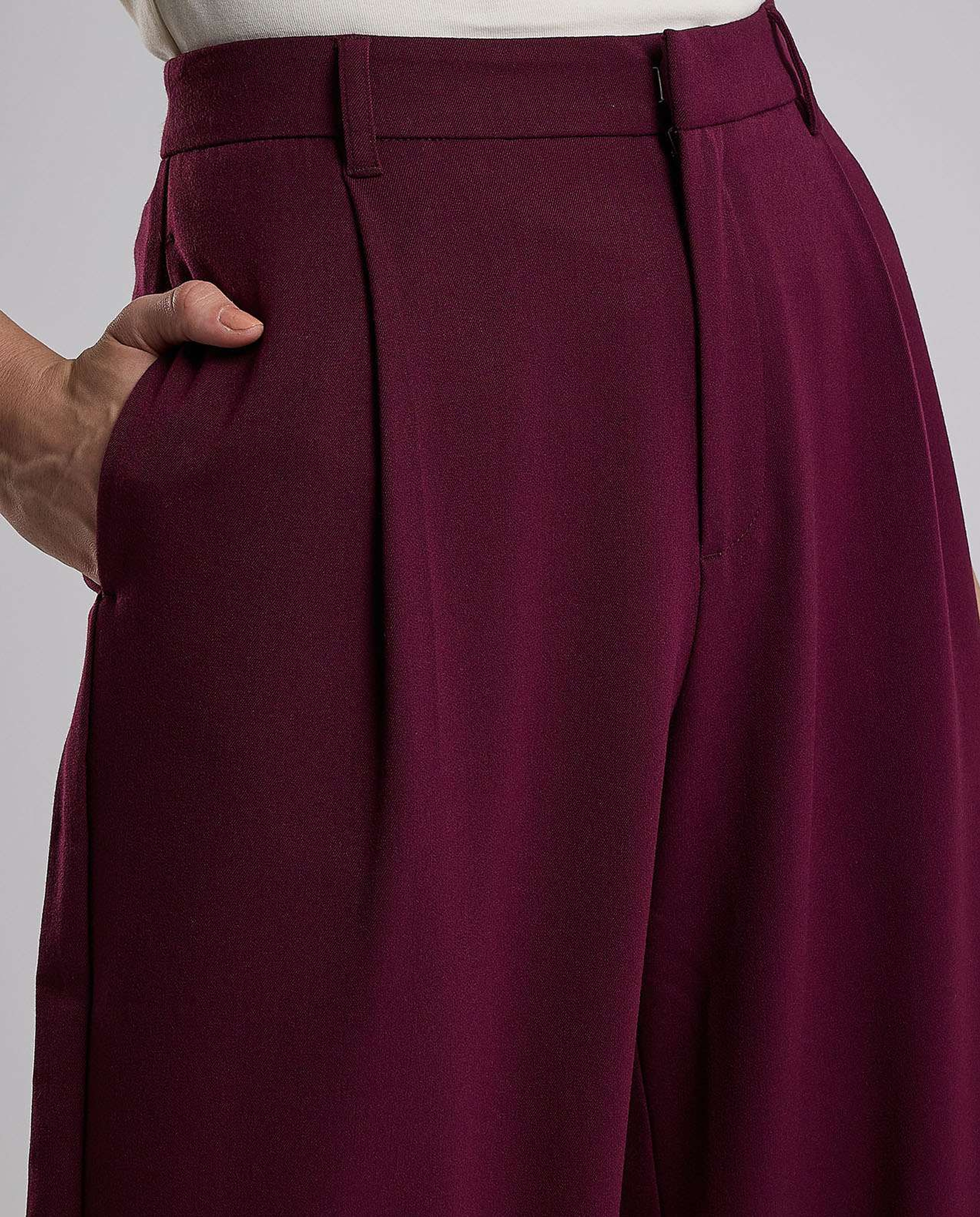 Solid Wide Leg Pants with Button Closure