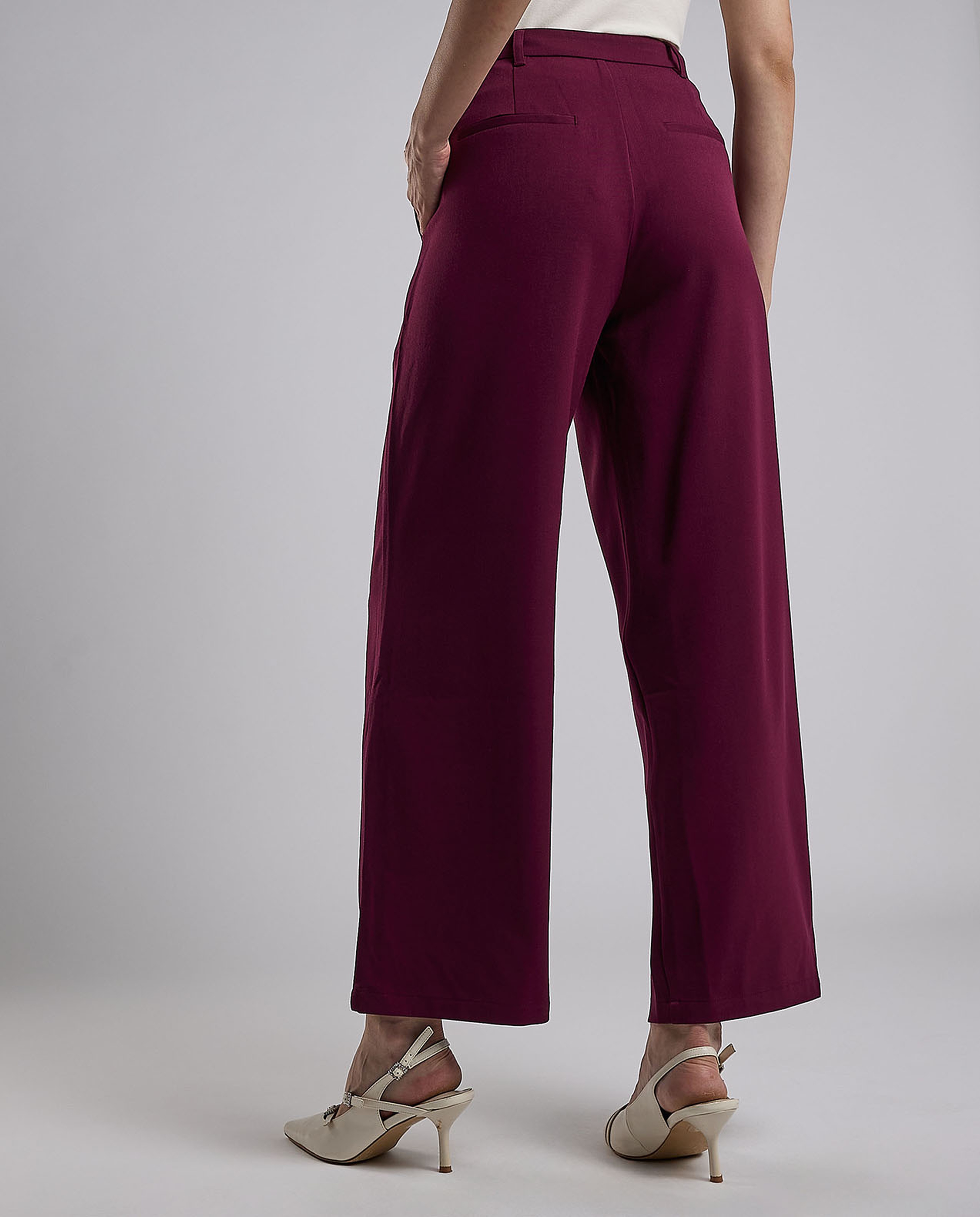 Solid Wide Leg Pants with Button Closure