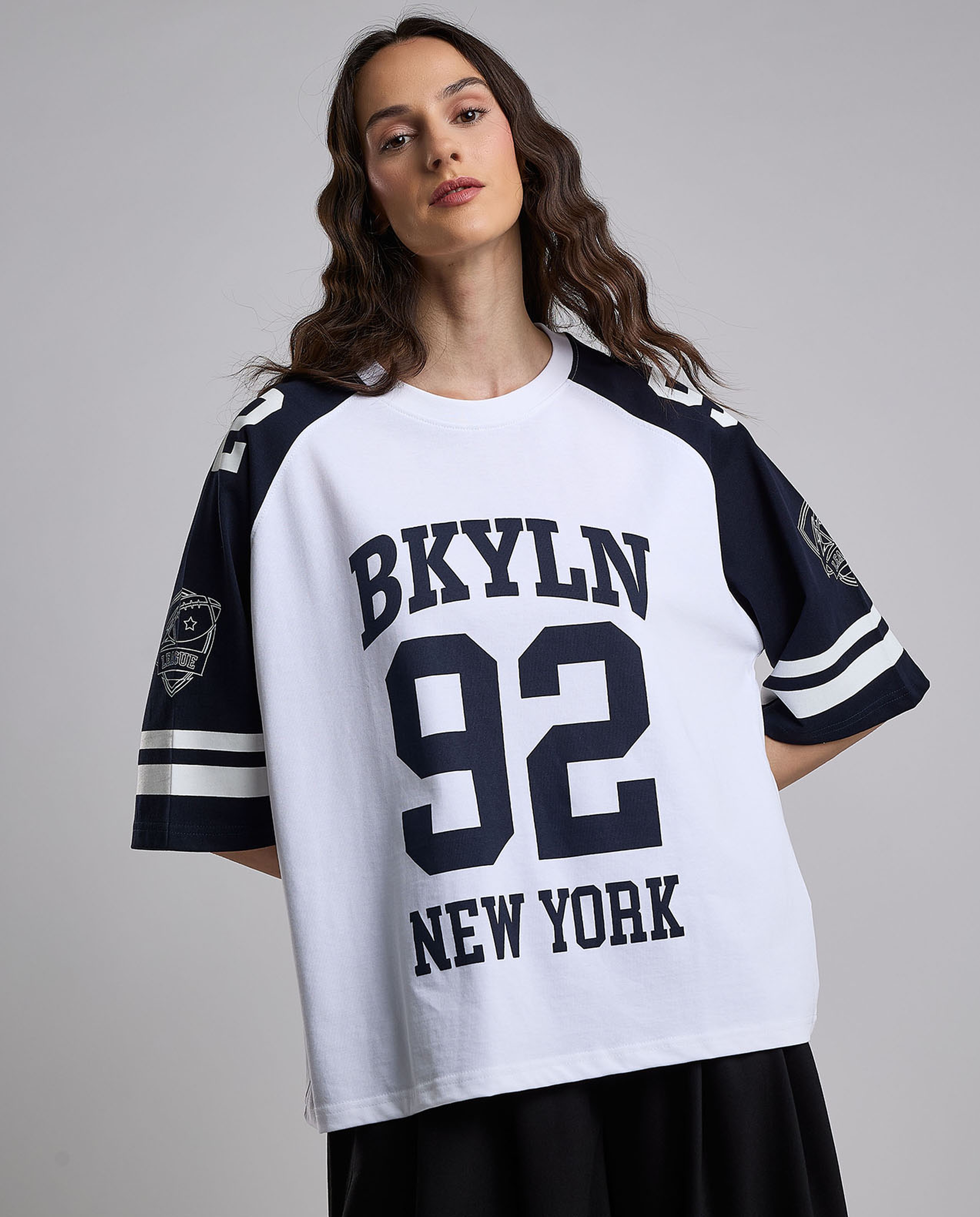 Color Block Oversized T-Shirt with Crew Neck and Short Sleeves