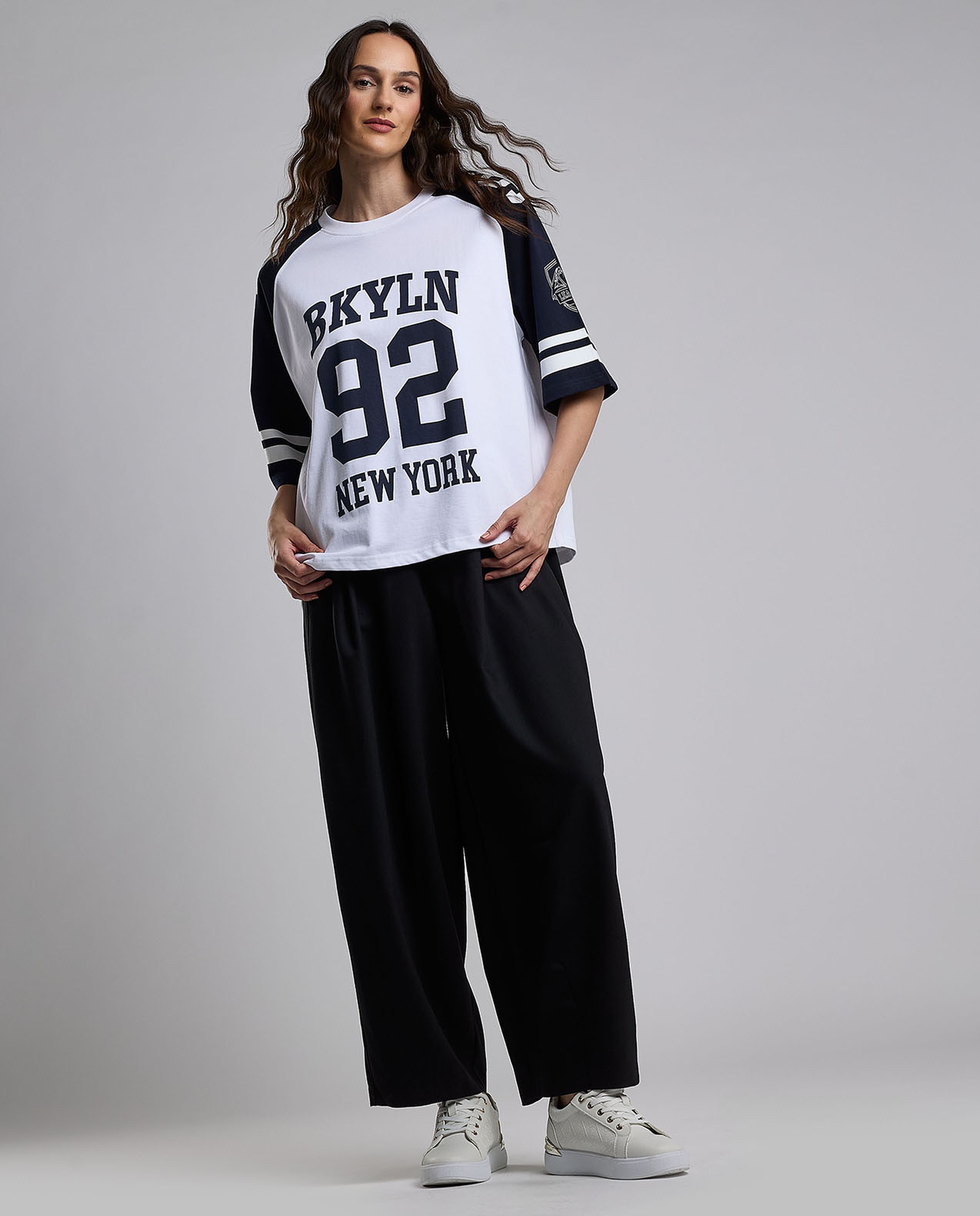 Color Block Oversized T-Shirt with Crew Neck and Short Sleeves