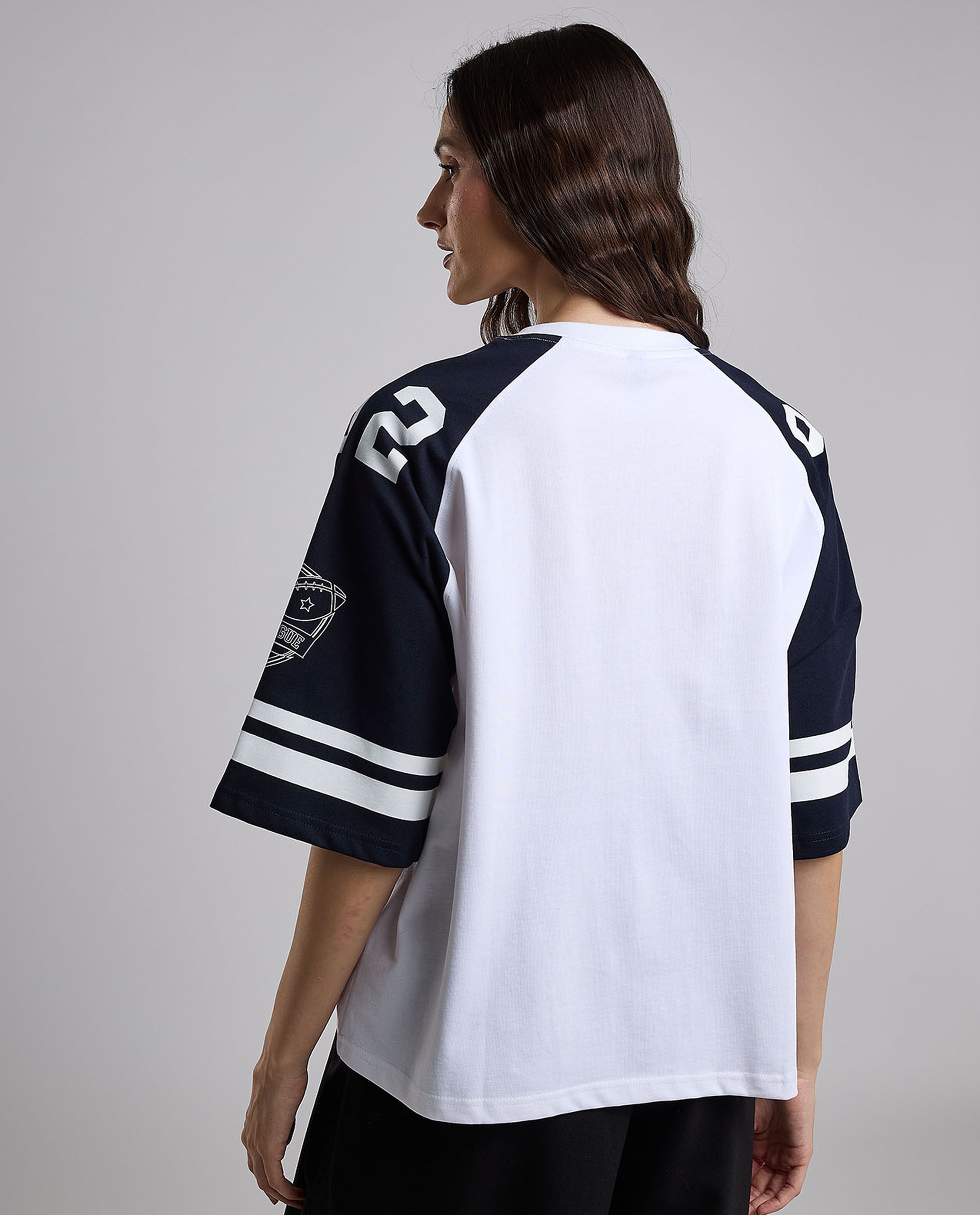 Color Block Oversized T-Shirt with Crew Neck and Short Sleeves