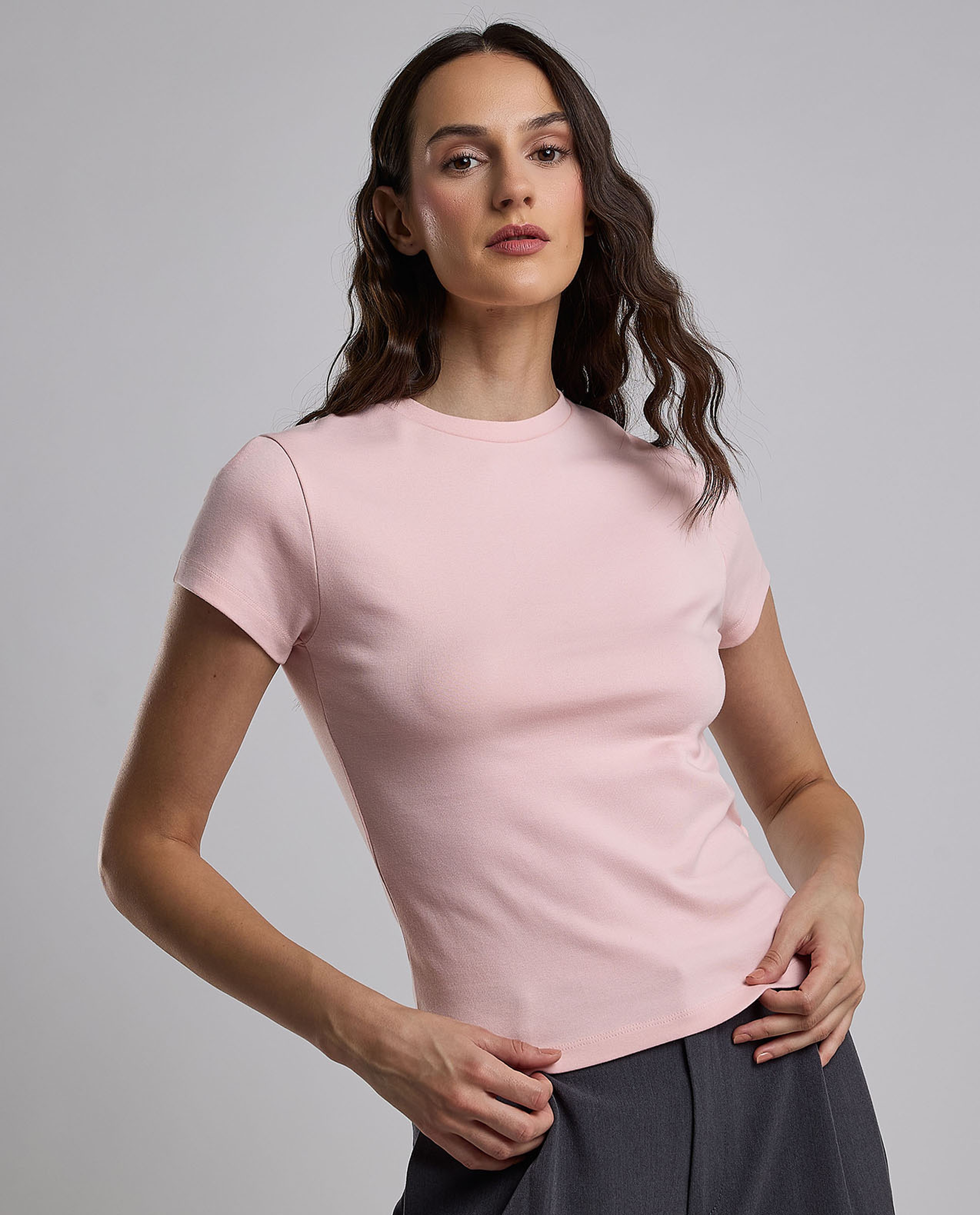 Solid T-Shirt with Crew Neck and Short Sleeves