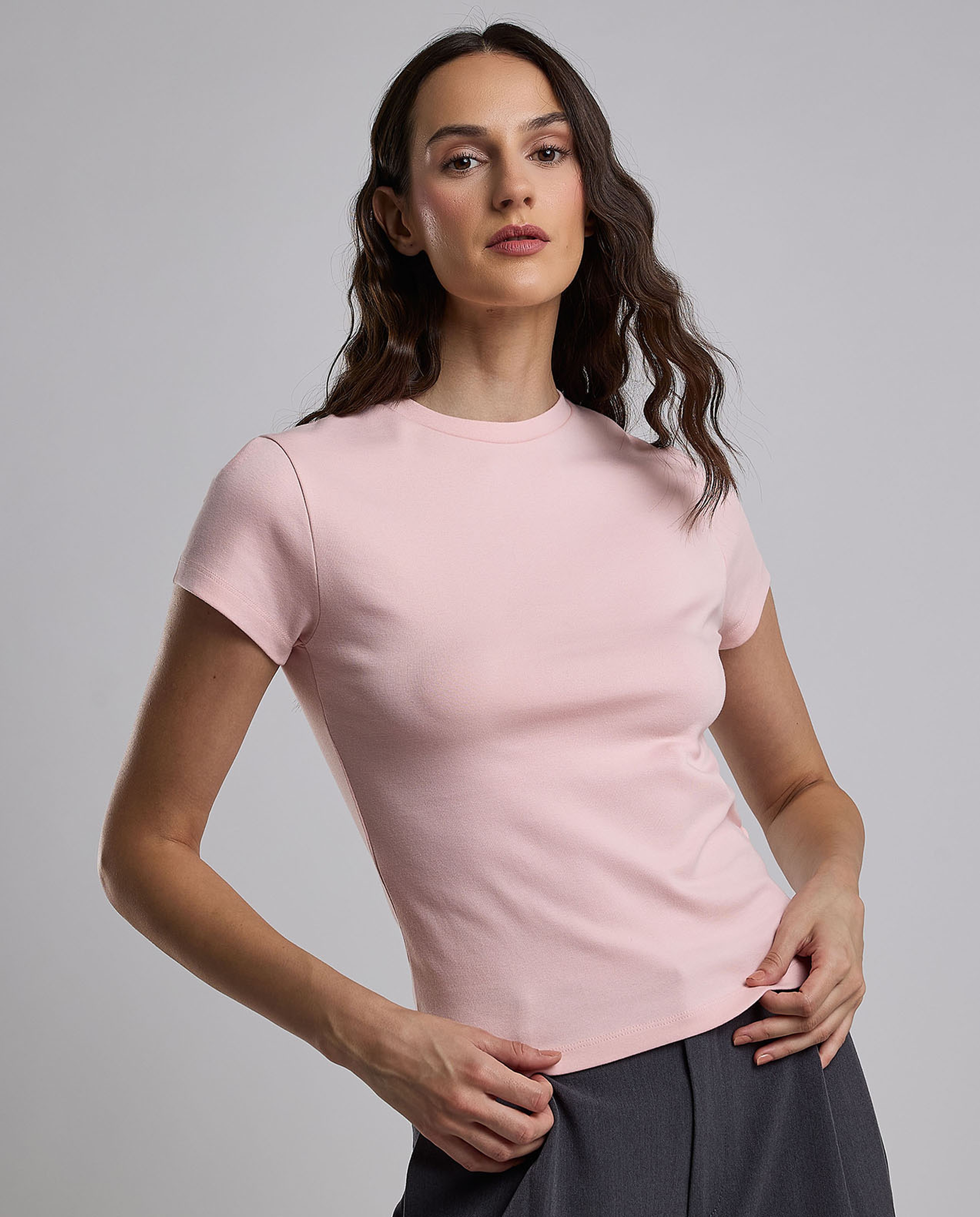 Solid T-Shirt with Crew Neck and Short Sleeves