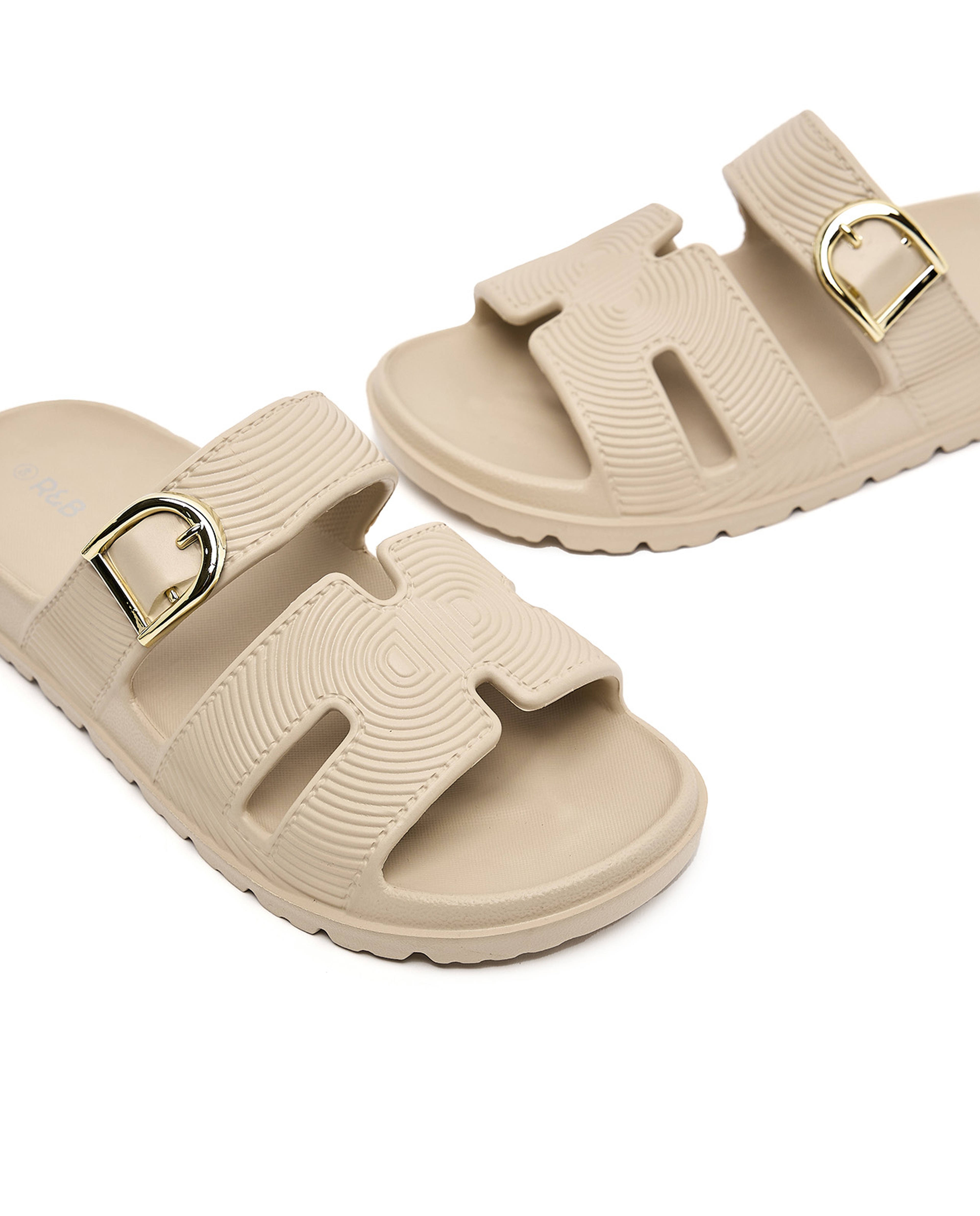Textured Strappy Slides