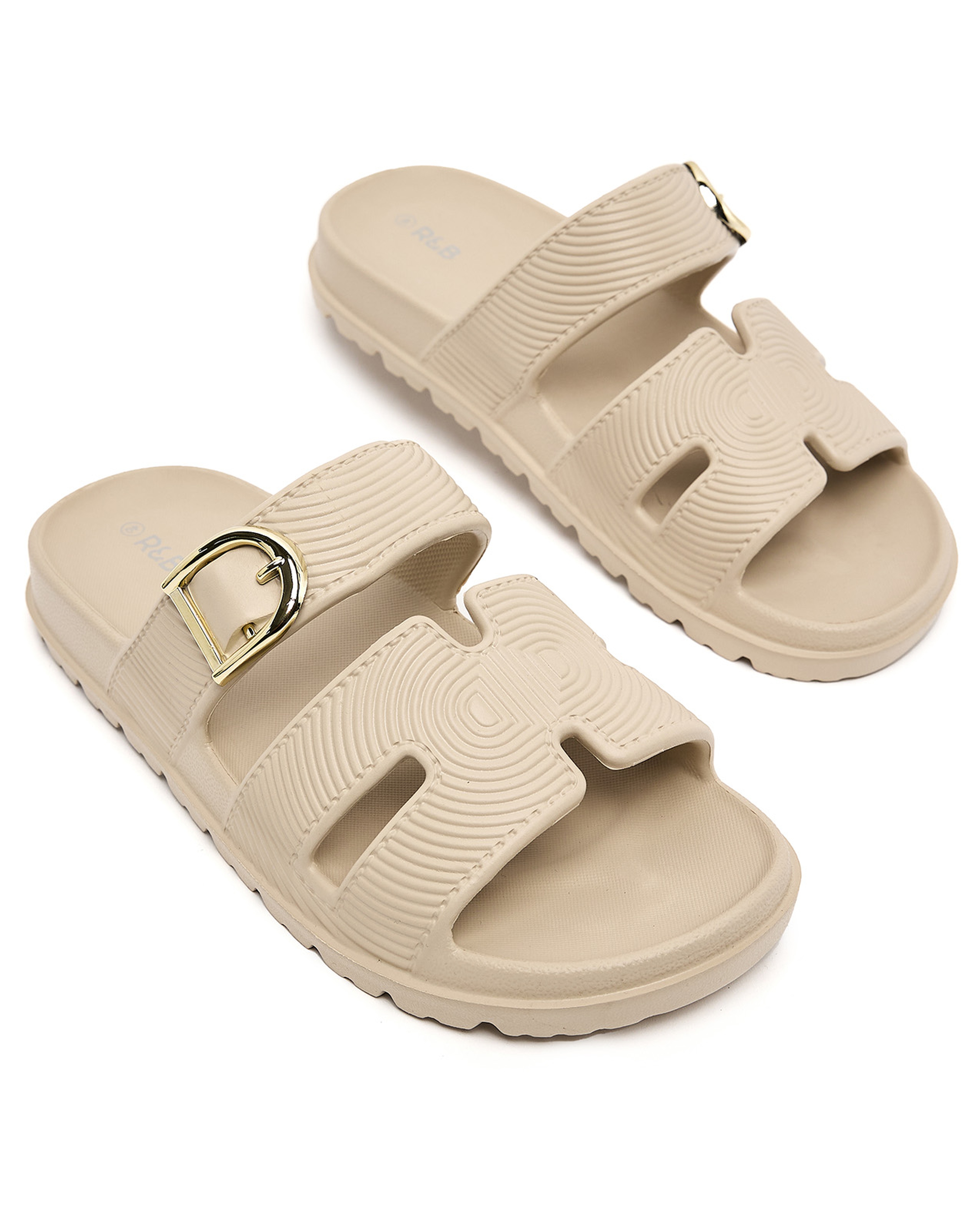 Textured Strappy Slides