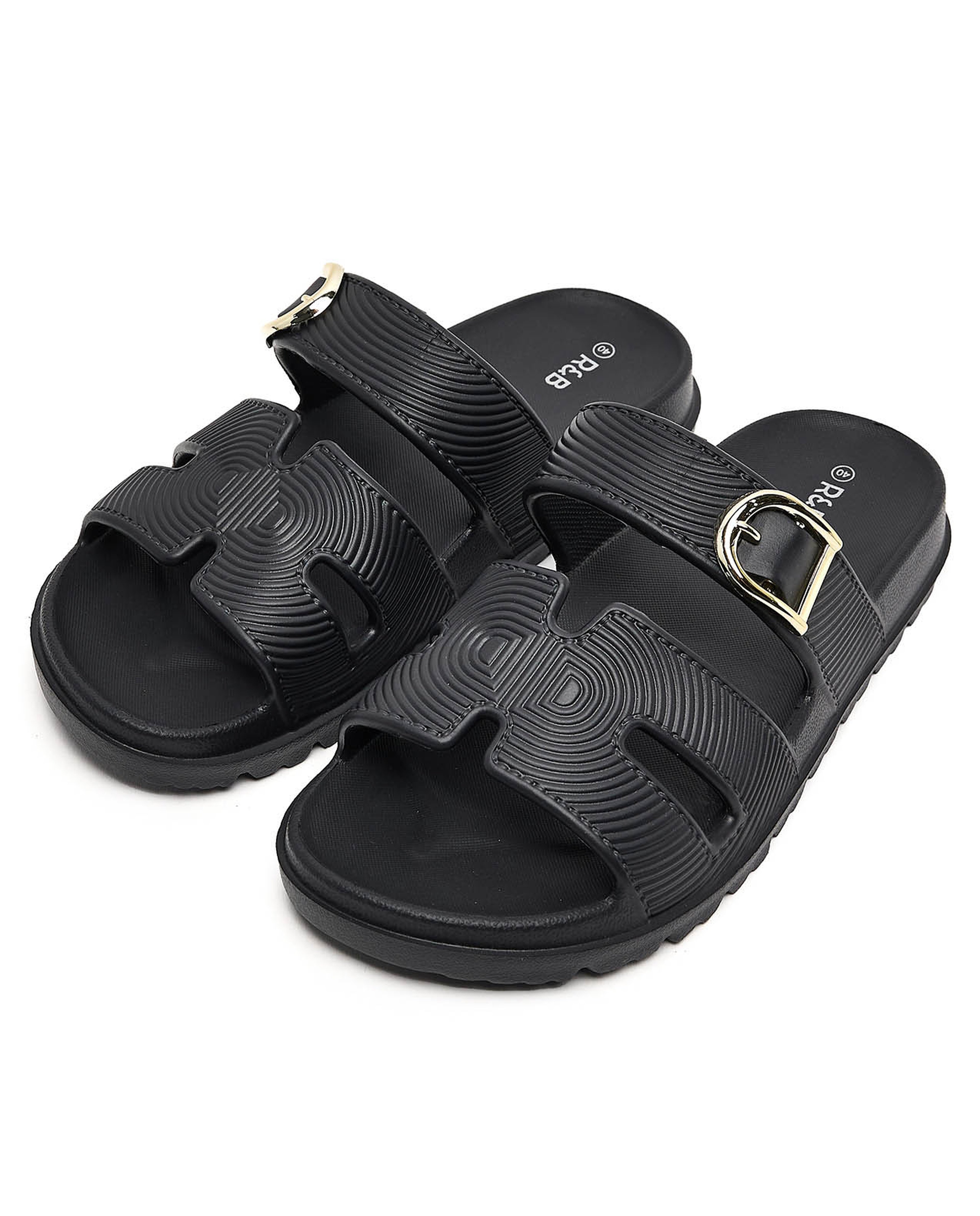 Textured Strappy Slides