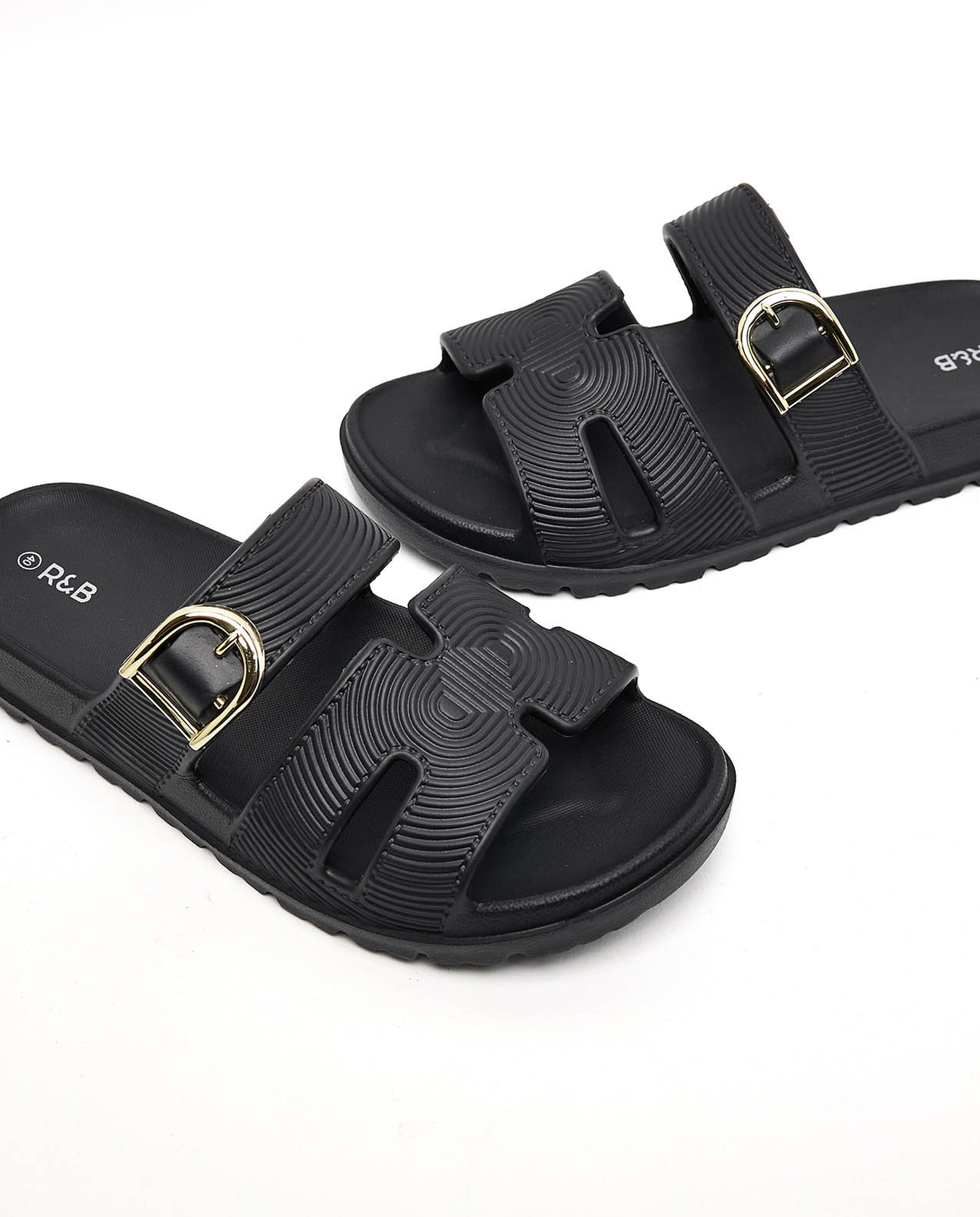 Textured Strappy Slides