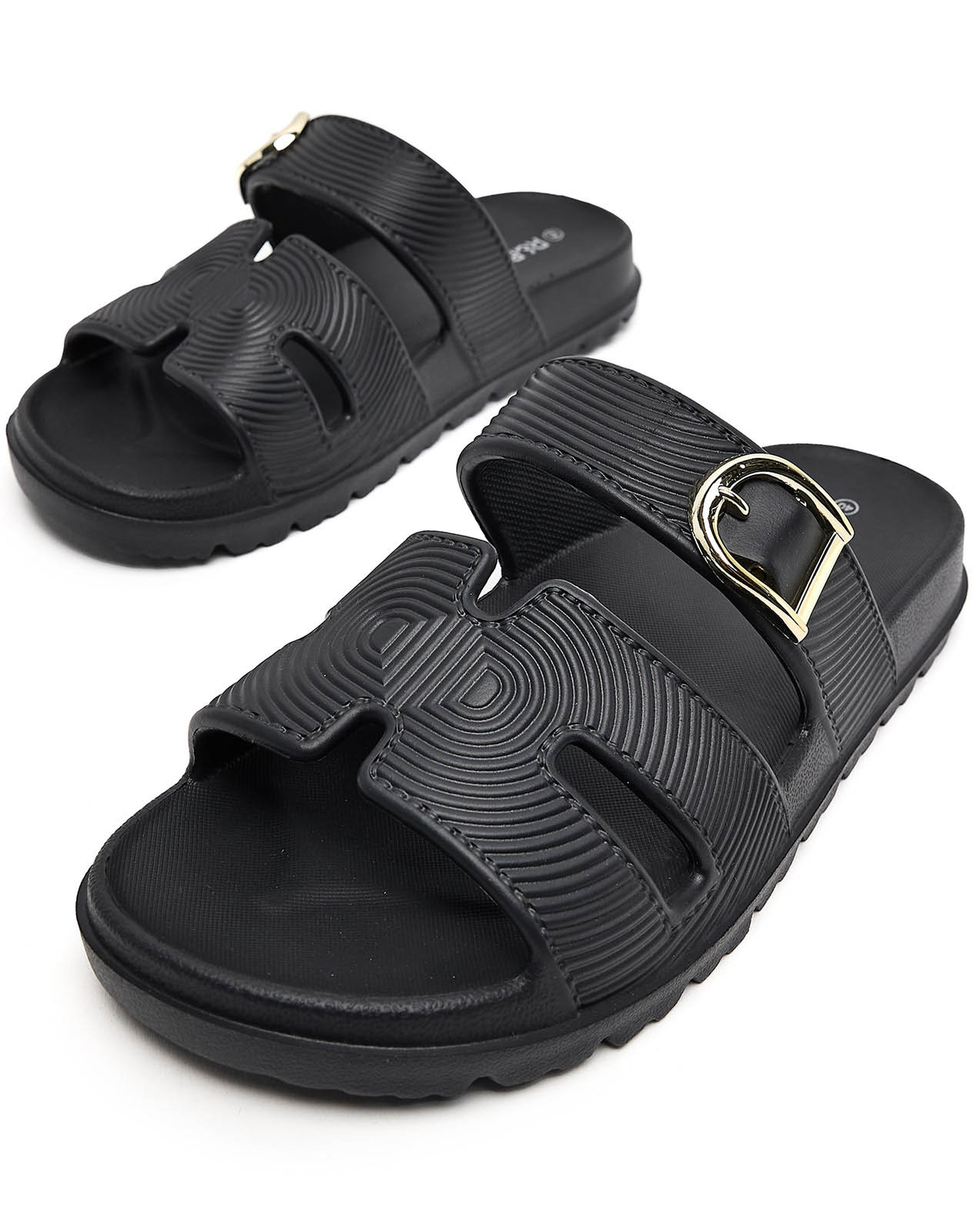 Textured Strappy Slides