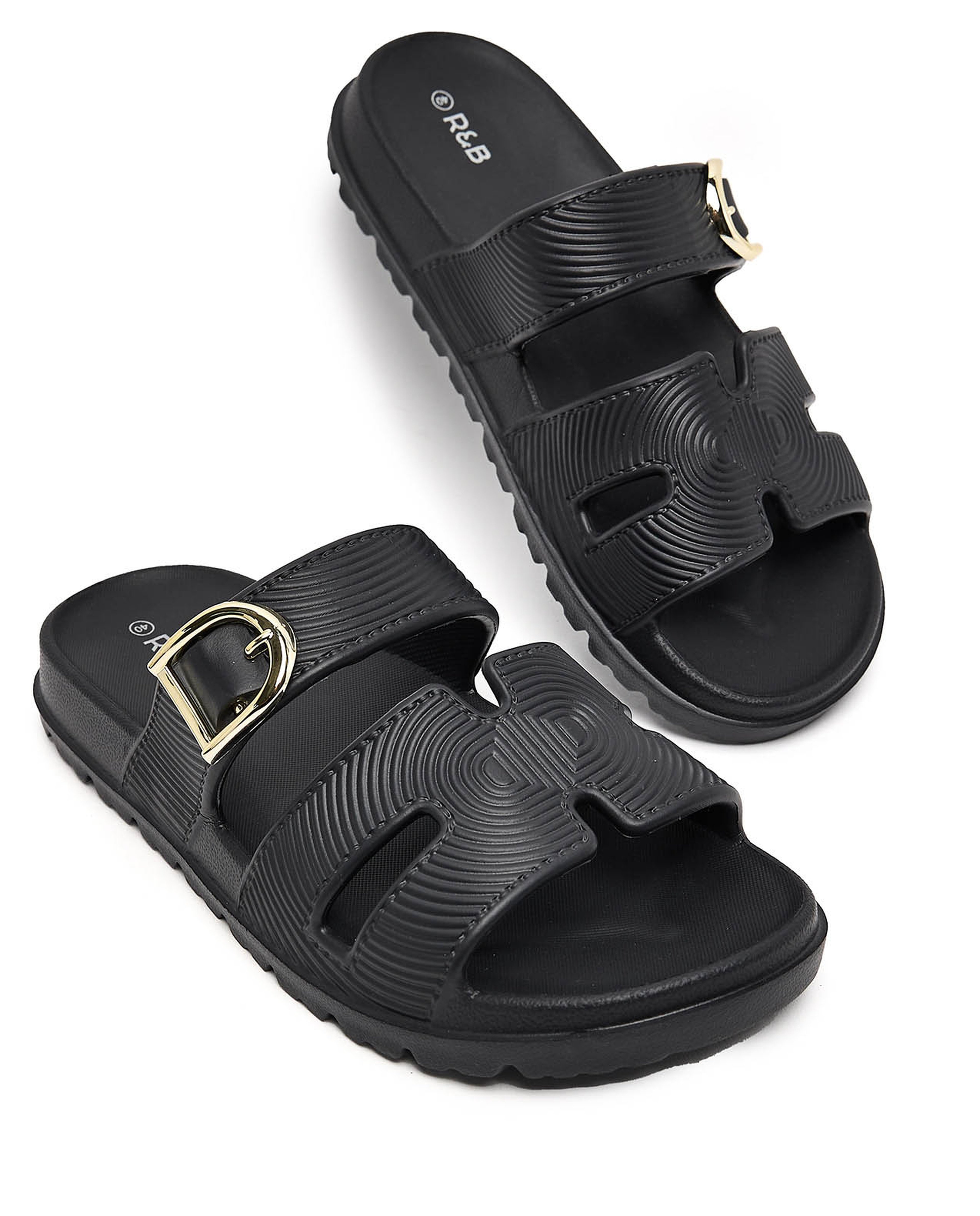 Textured Strappy Slides