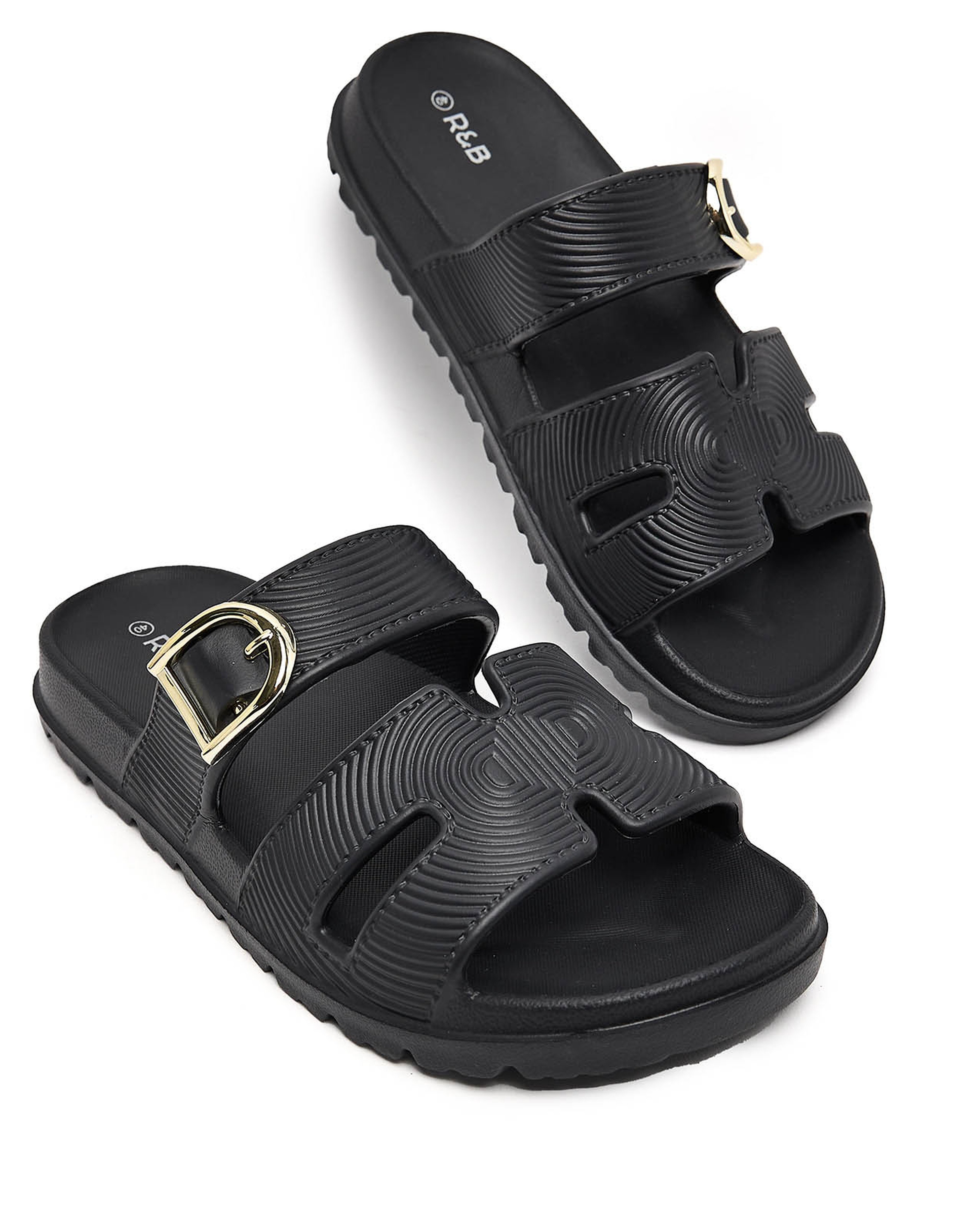 Textured Strappy Slides