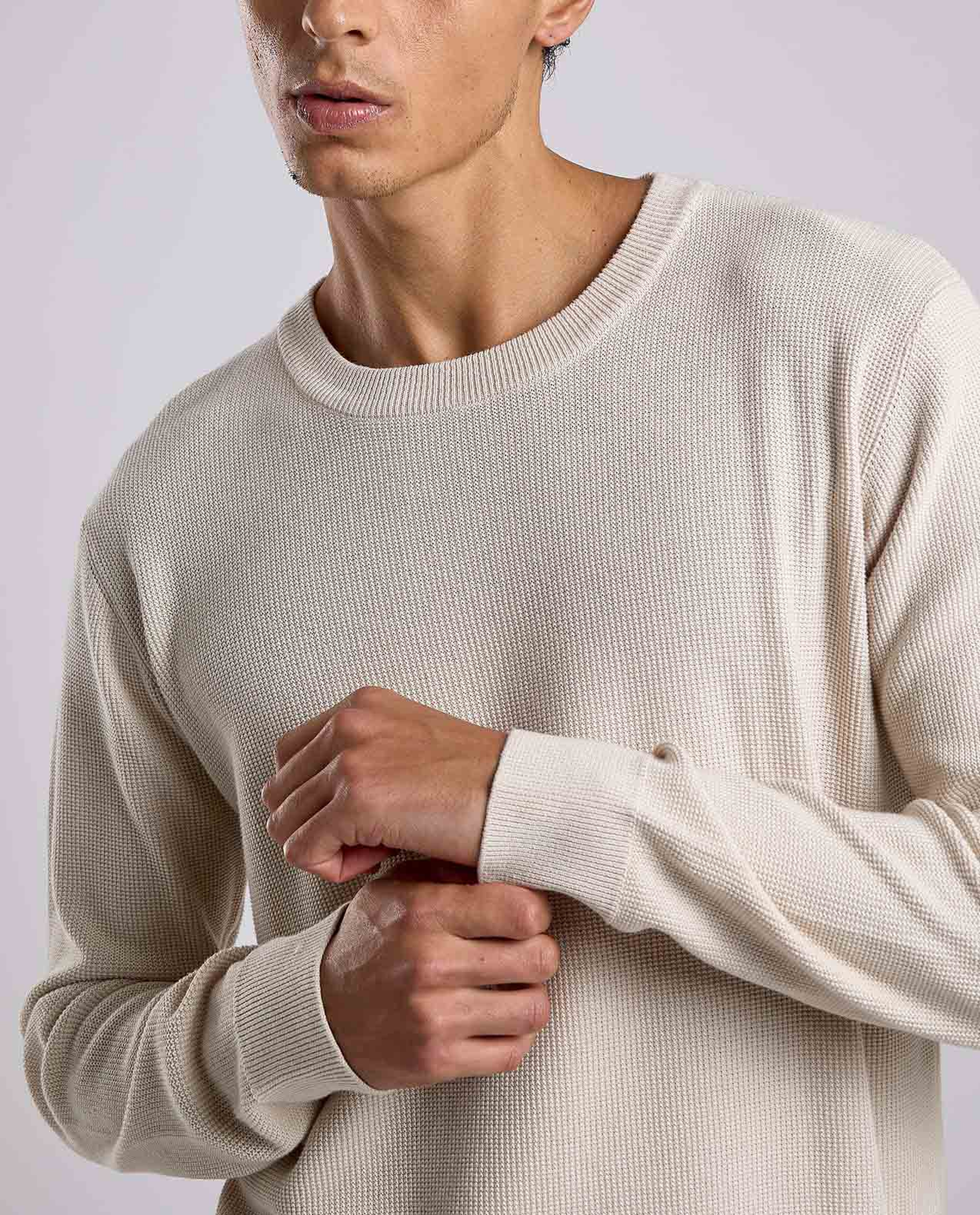 Textured Sweater with Crew Neck and Long Sleeves