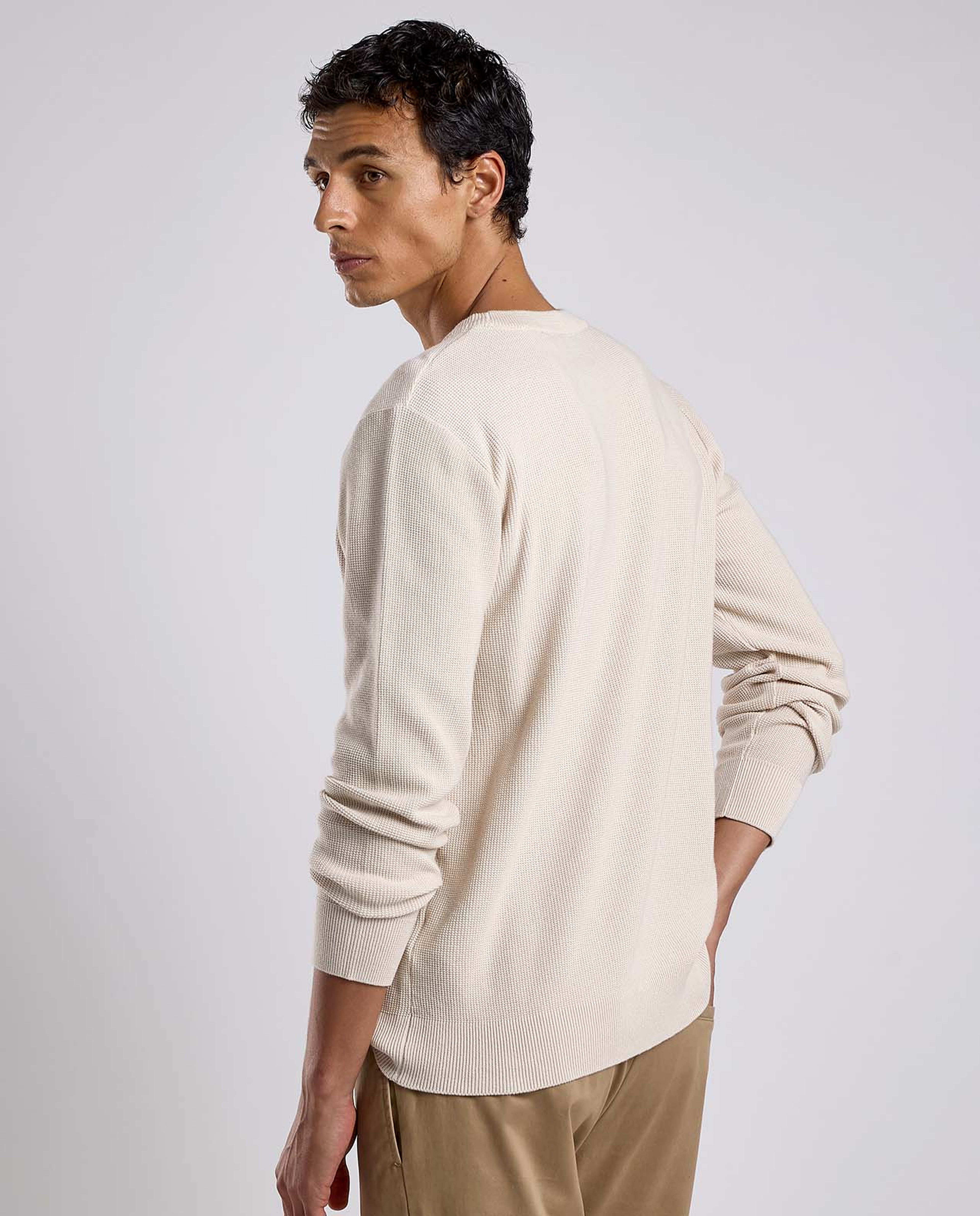 Textured Sweater with Crew Neck and Long Sleeves