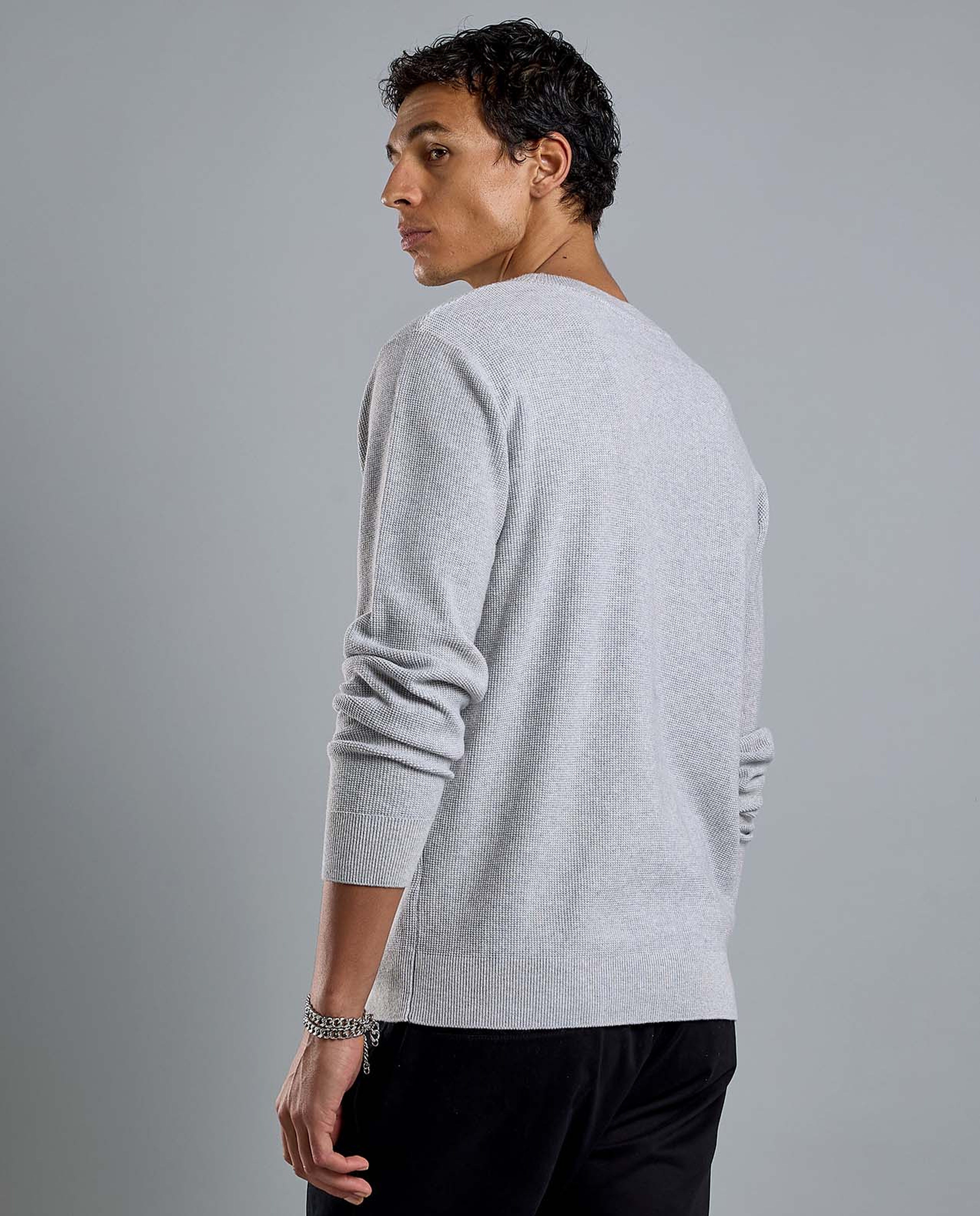 Textured Sweater with Crew Neck and Long Sleeves