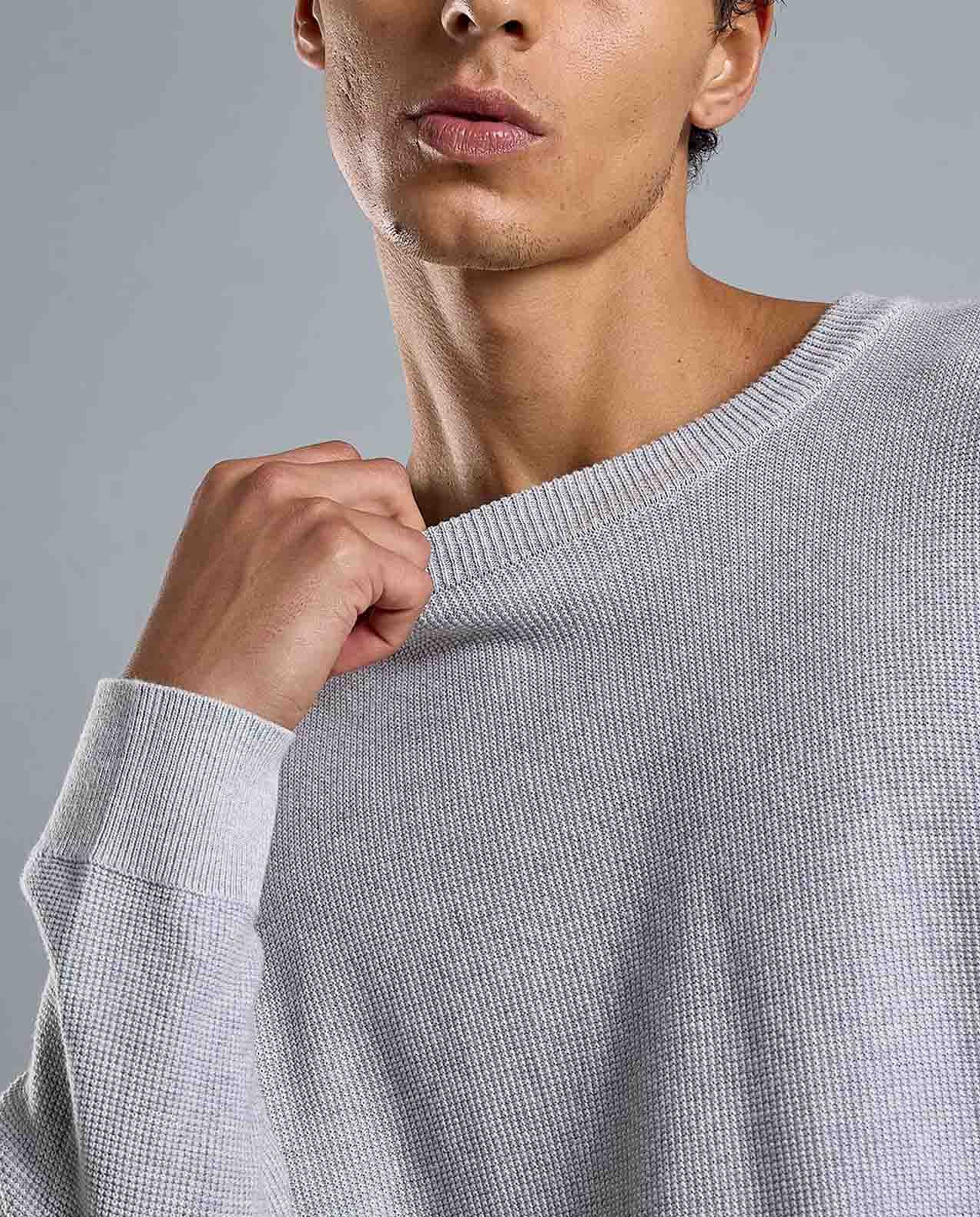 Textured Sweater with Crew Neck and Long Sleeves