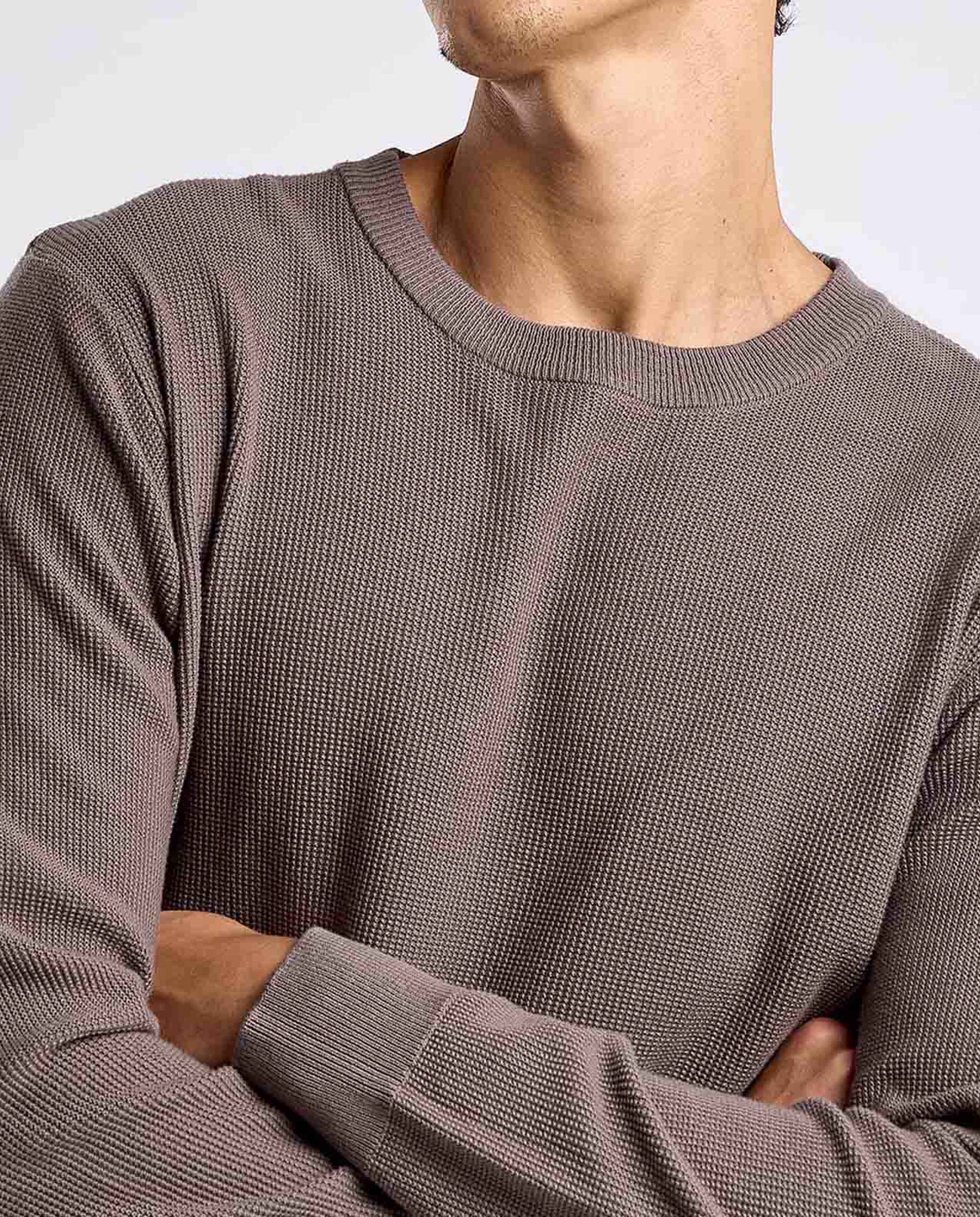 Textured Sweater with Crew Neck and Long Sleeves