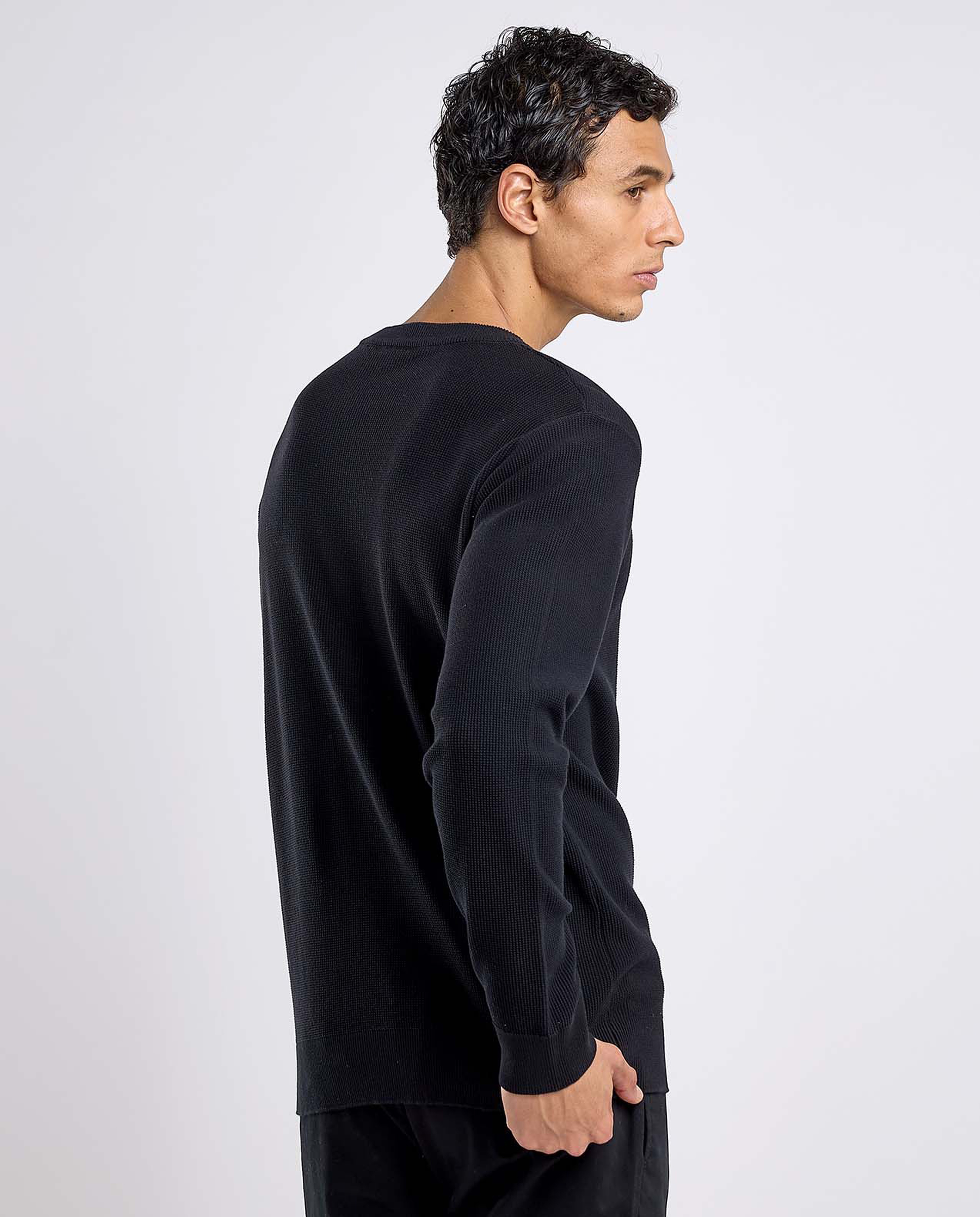 Textured Sweater with Crew Neck and Long Sleeves