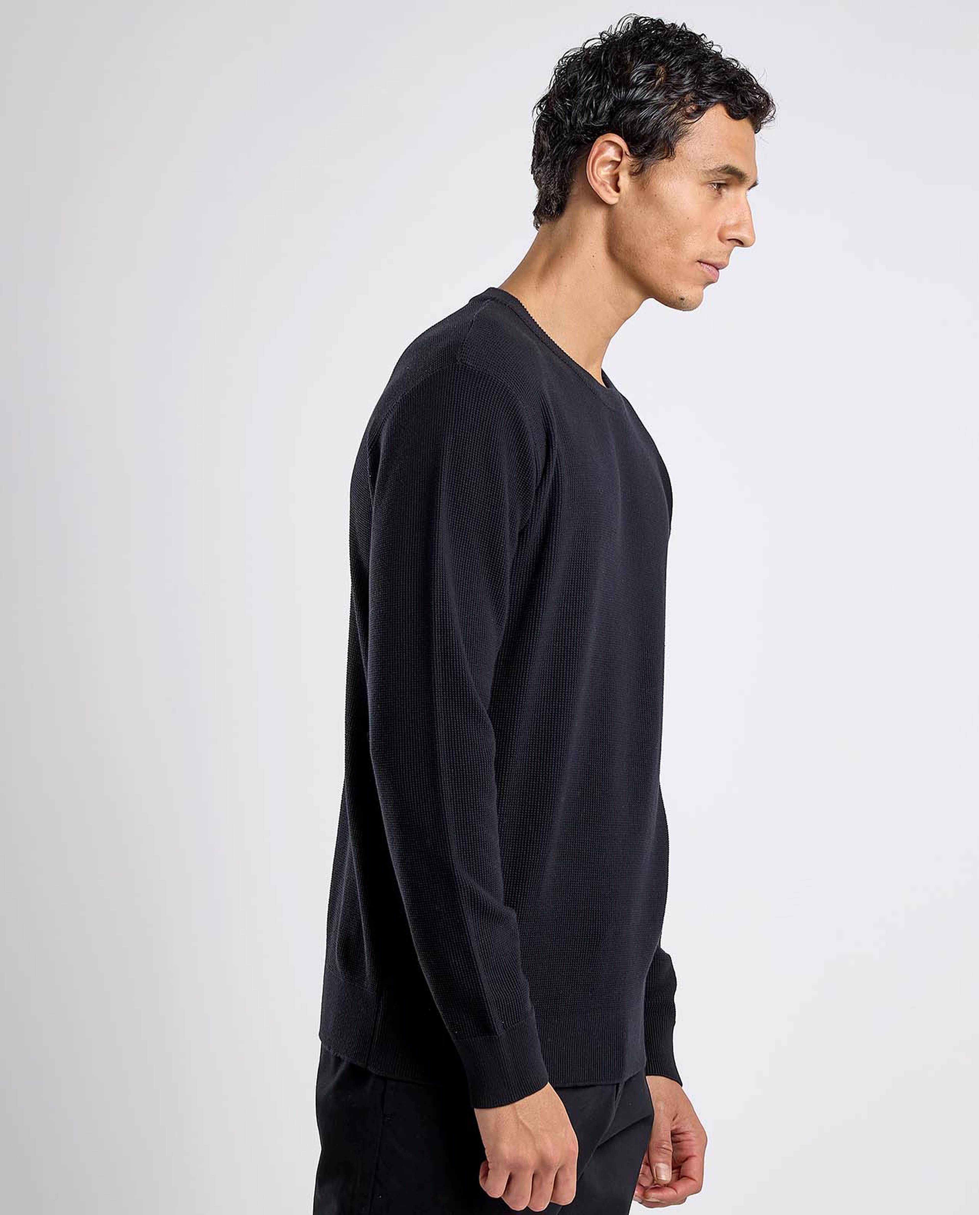 Textured Sweater with Crew Neck and Long Sleeves