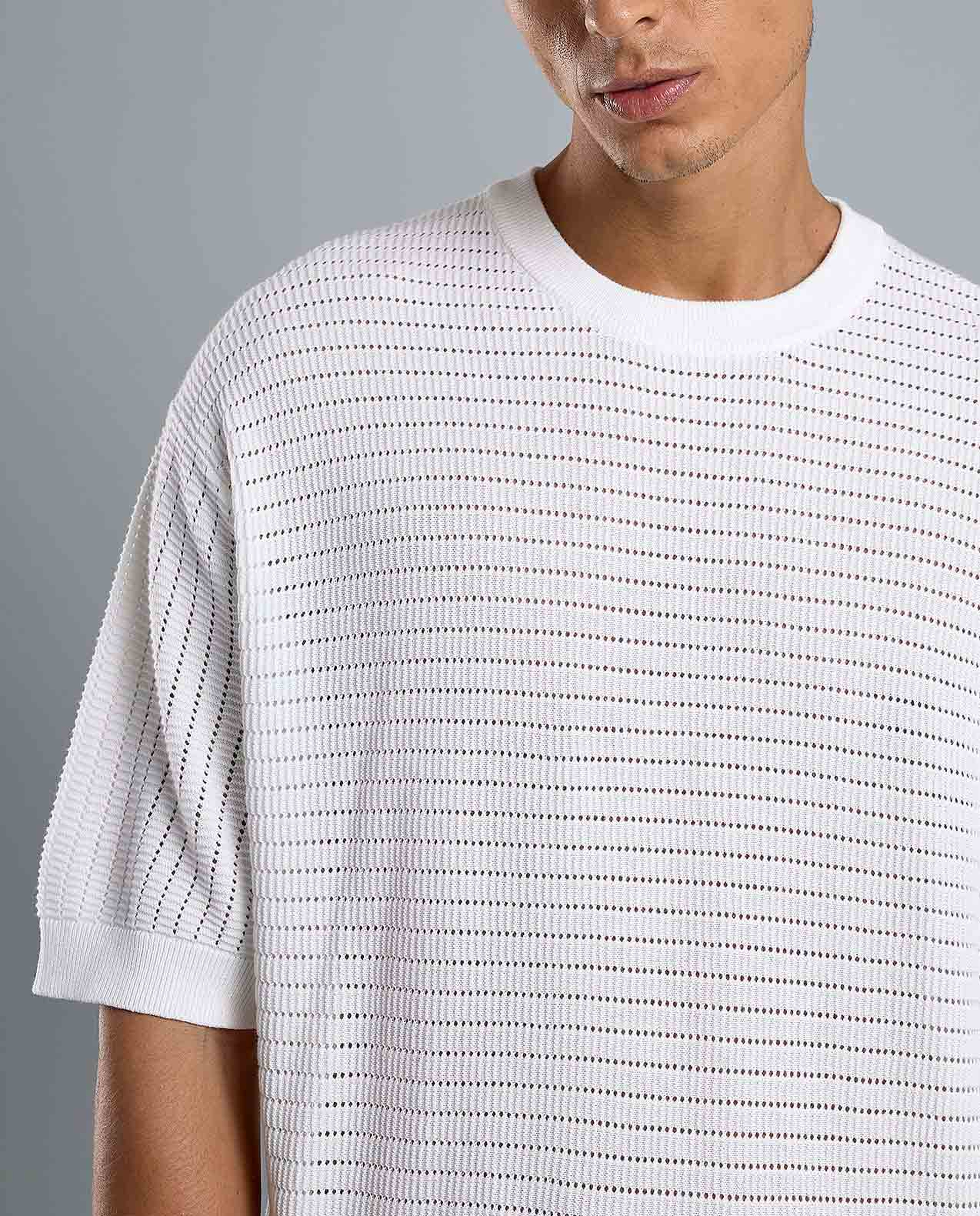Textured T-Shirt with Crew Neck and Short Sleeves