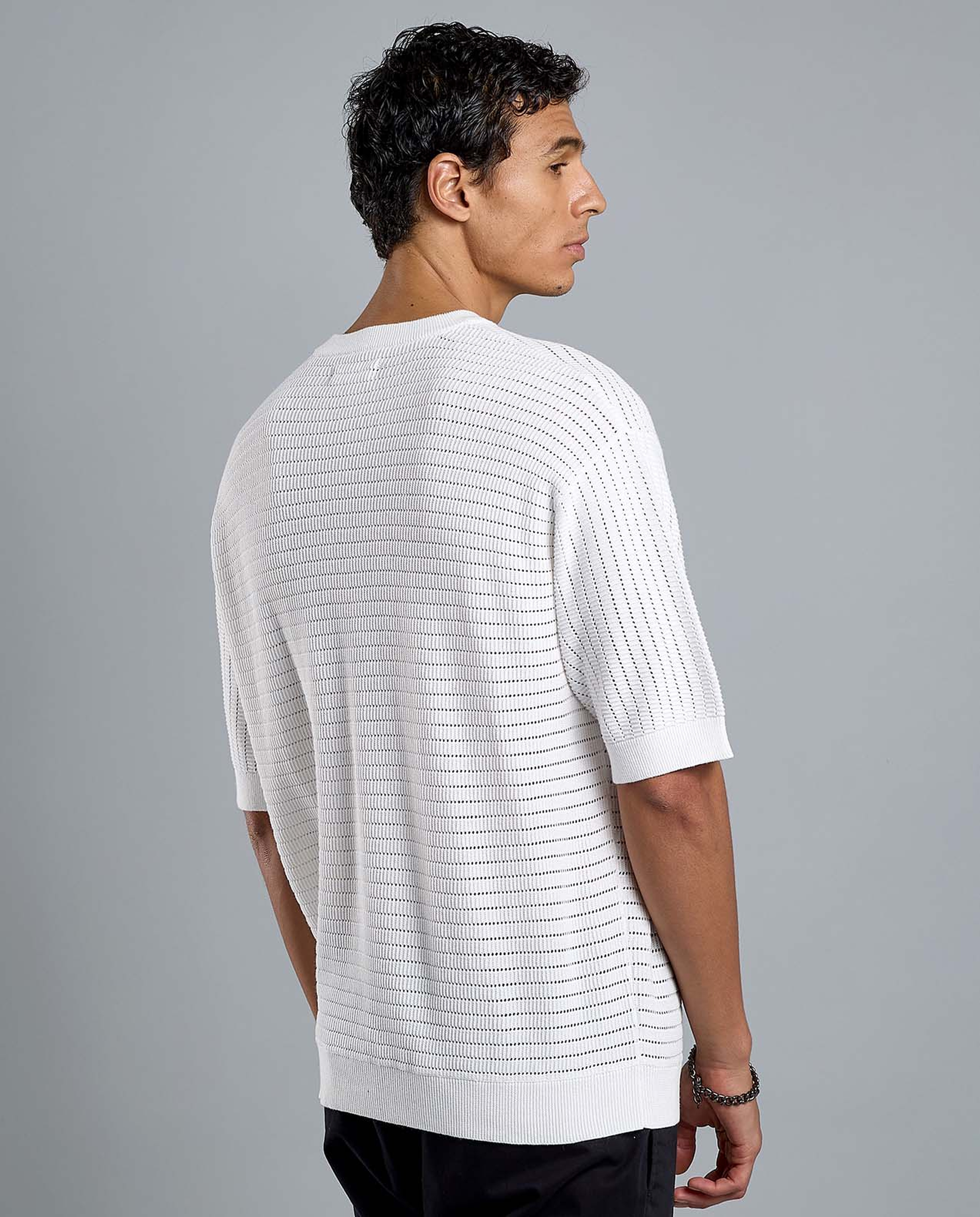 Textured T-Shirt with Crew Neck and Short Sleeves