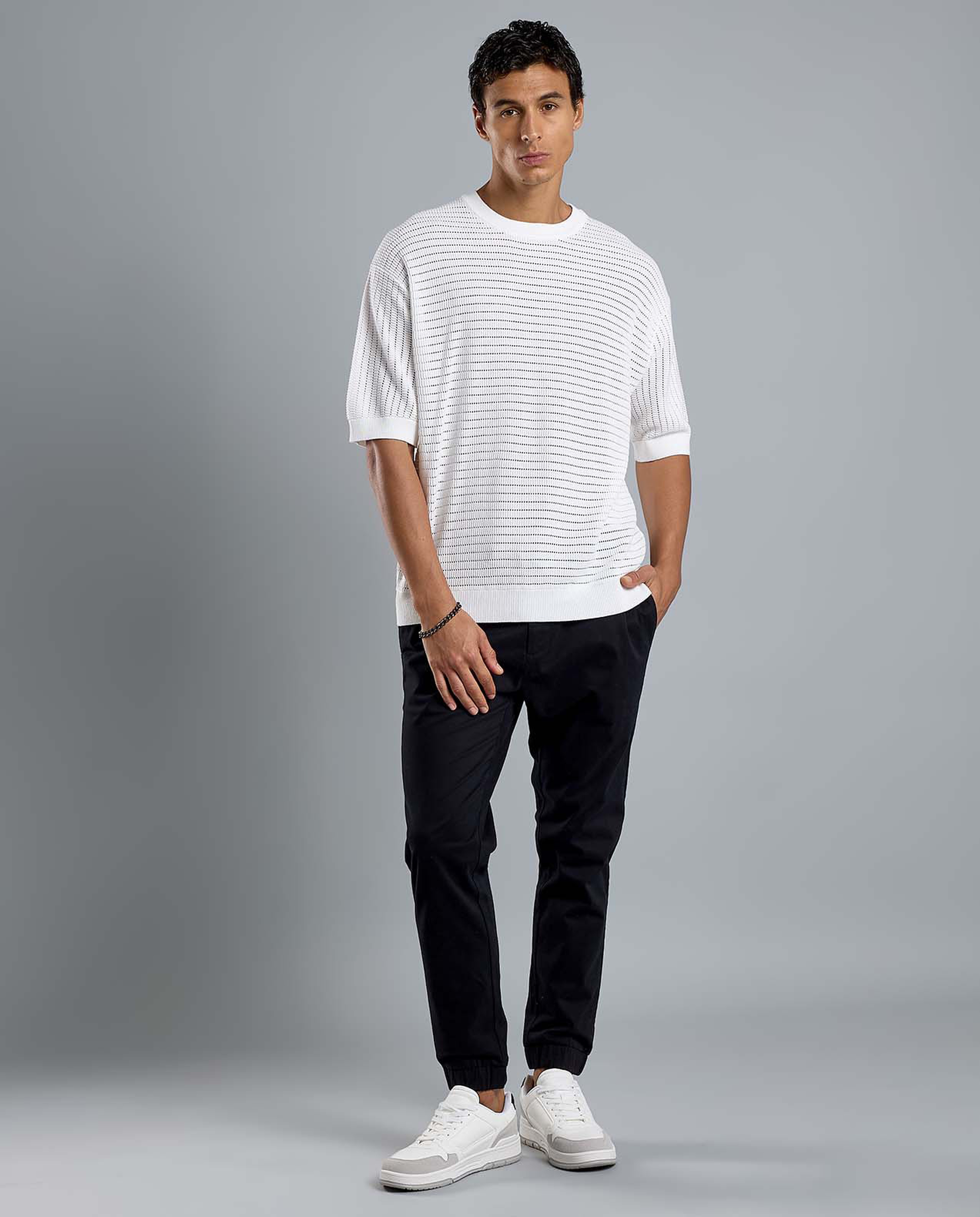 Textured T-Shirt with Crew Neck and Short Sleeves