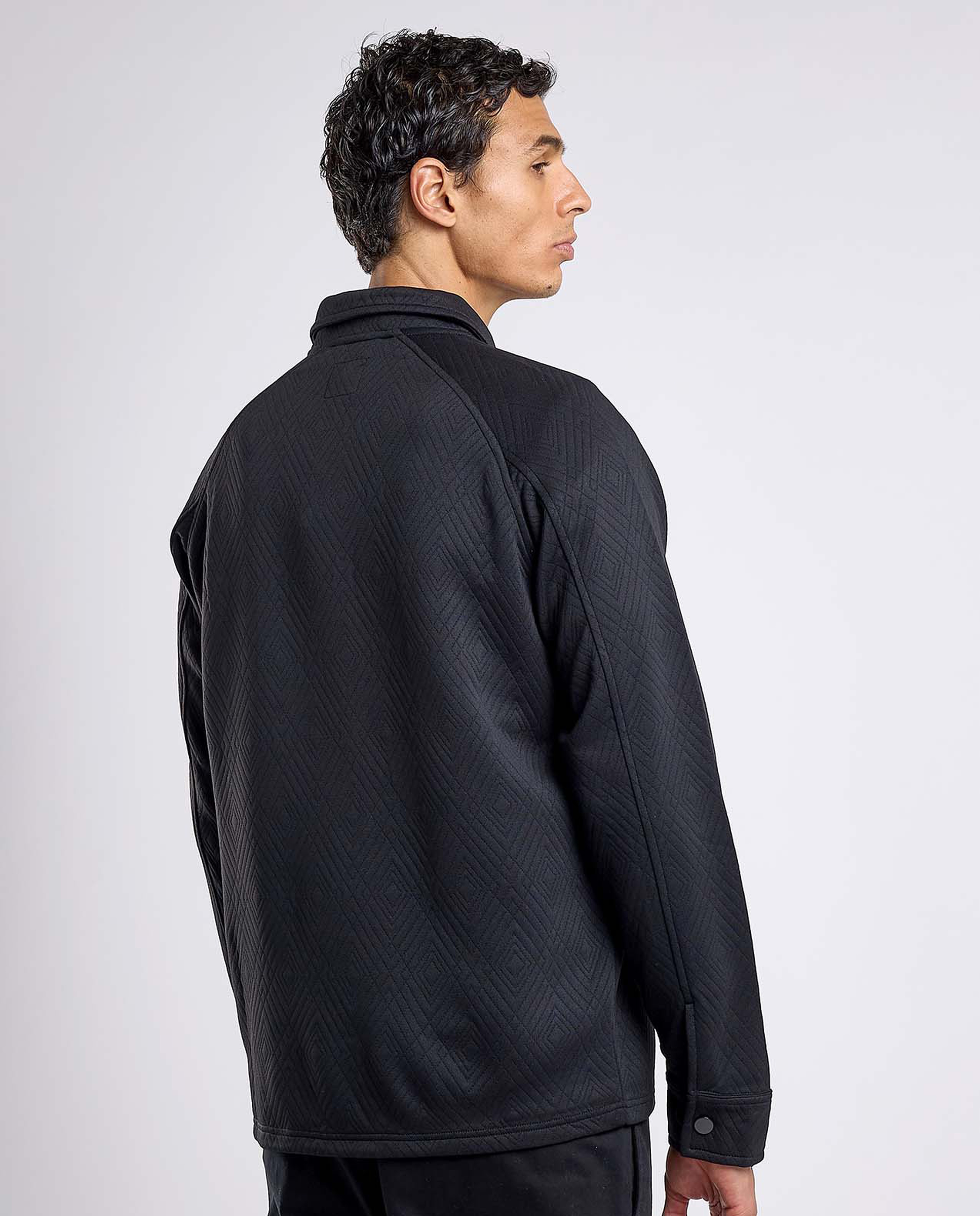 Self Patterned Shacket with Classic Collar and Long Sleeves