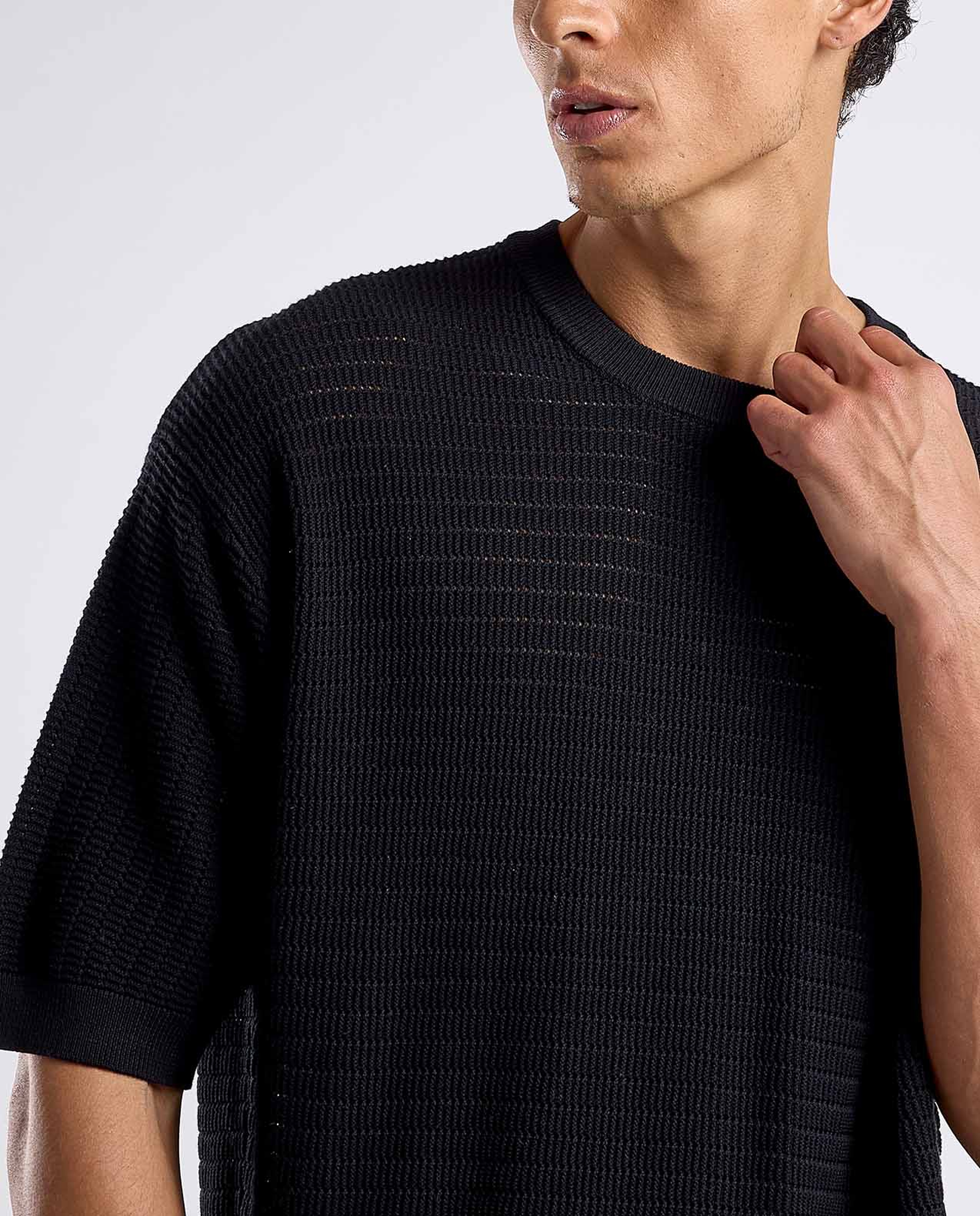 Textured T-Shirt with Crew Neck and Short Sleeves