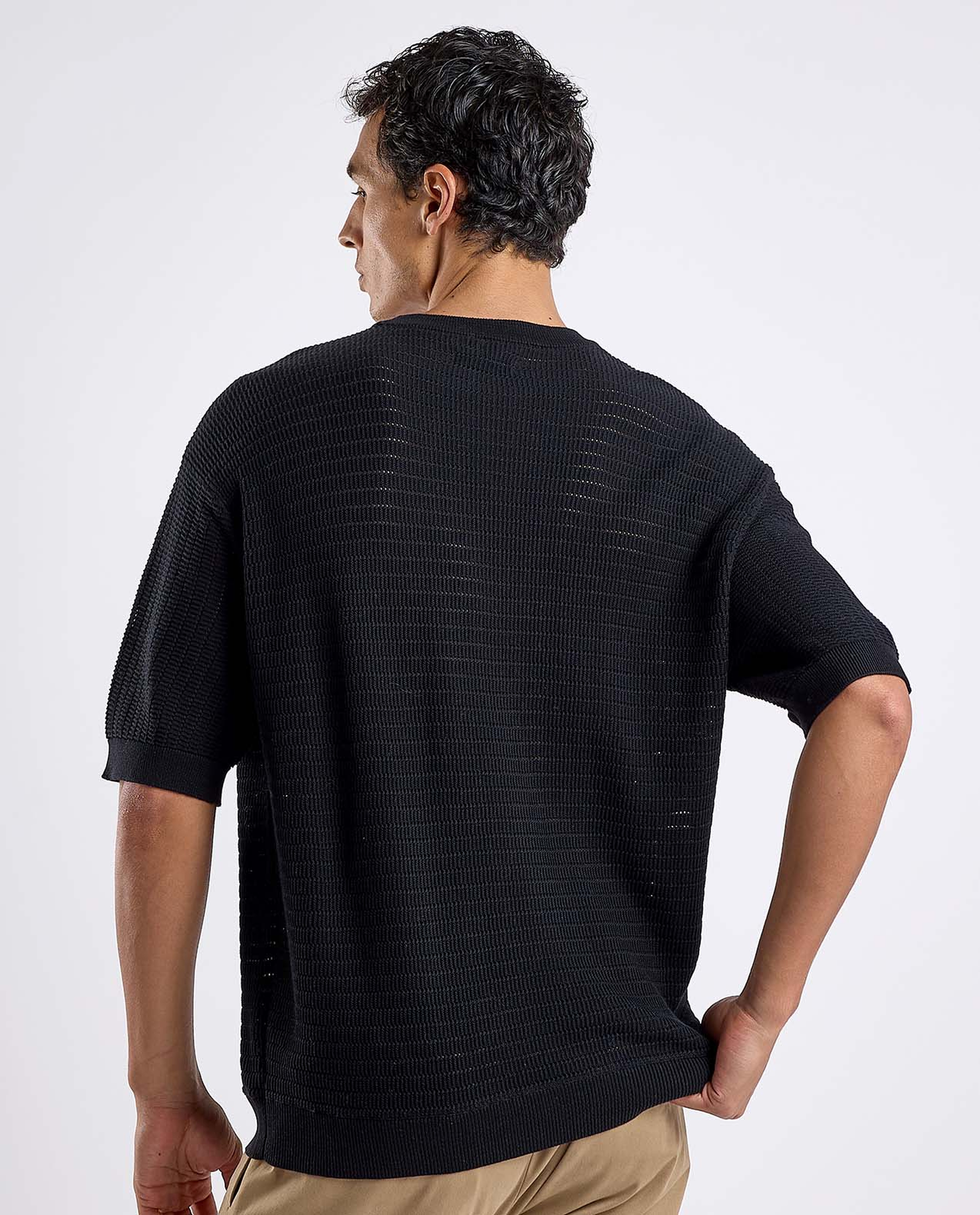Textured T-Shirt with Crew Neck and Short Sleeves